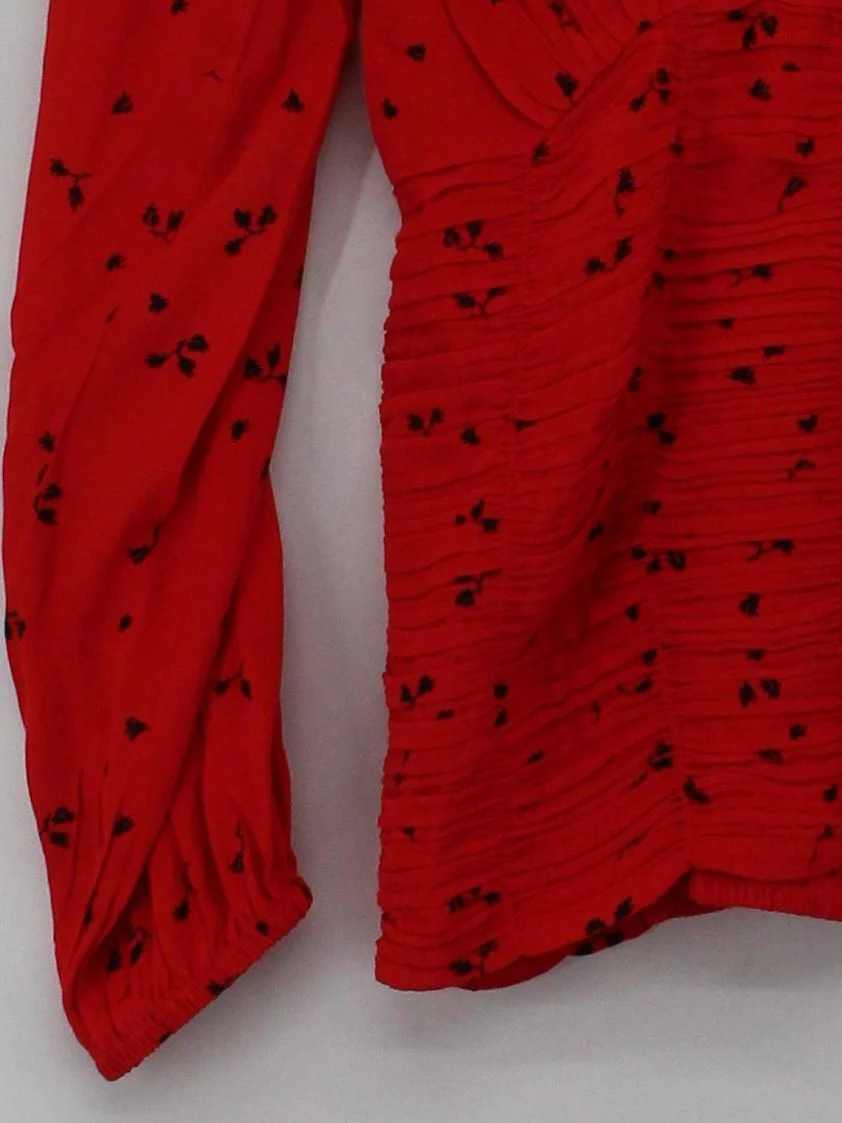 Sosandar Women's Top S Red Floral 100% Viscose Long Sleeve V-Neck Basic - Image 4