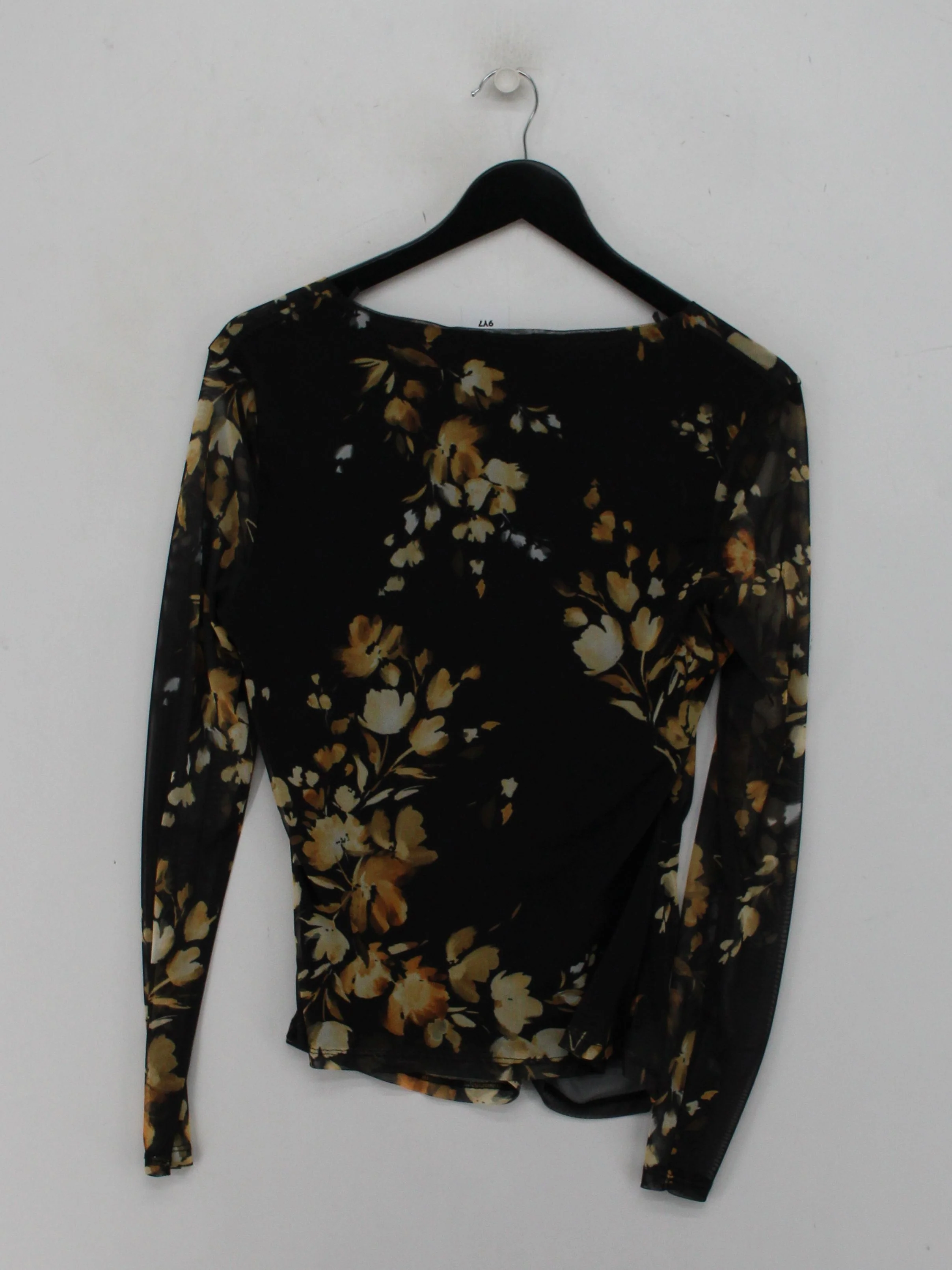 Sosandar Women's Top UK 12 Black Floral 100% Other Long Sleeve Square Neck Basic - Image 2