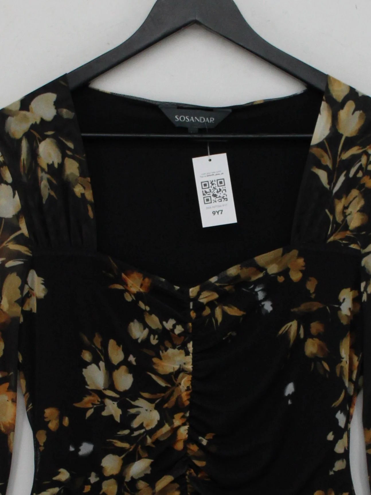Sosandar Women's Top UK 12 Black Floral 100% Other Long Sleeve Square Neck Basic - Image 3