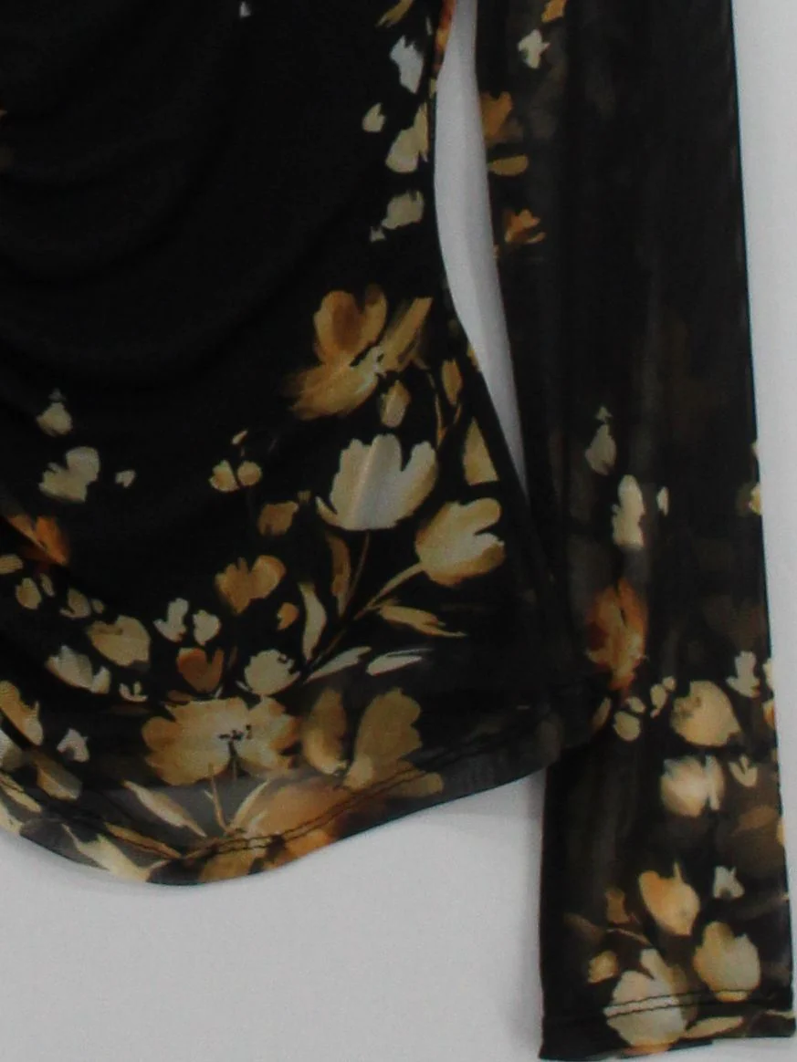Sosandar Women's Top UK 12 Black Floral 100% Other Long Sleeve Square Neck Basic - Image 4