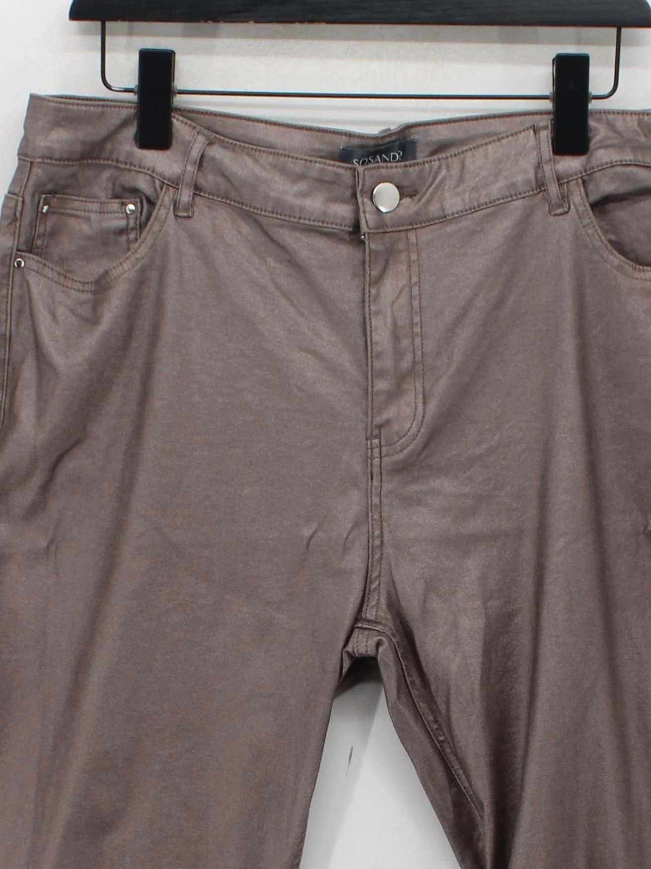 Sosandar Women's Trousers UK 20 Brown Rayon with Nylon, Spandex Flared Chino - Image 3