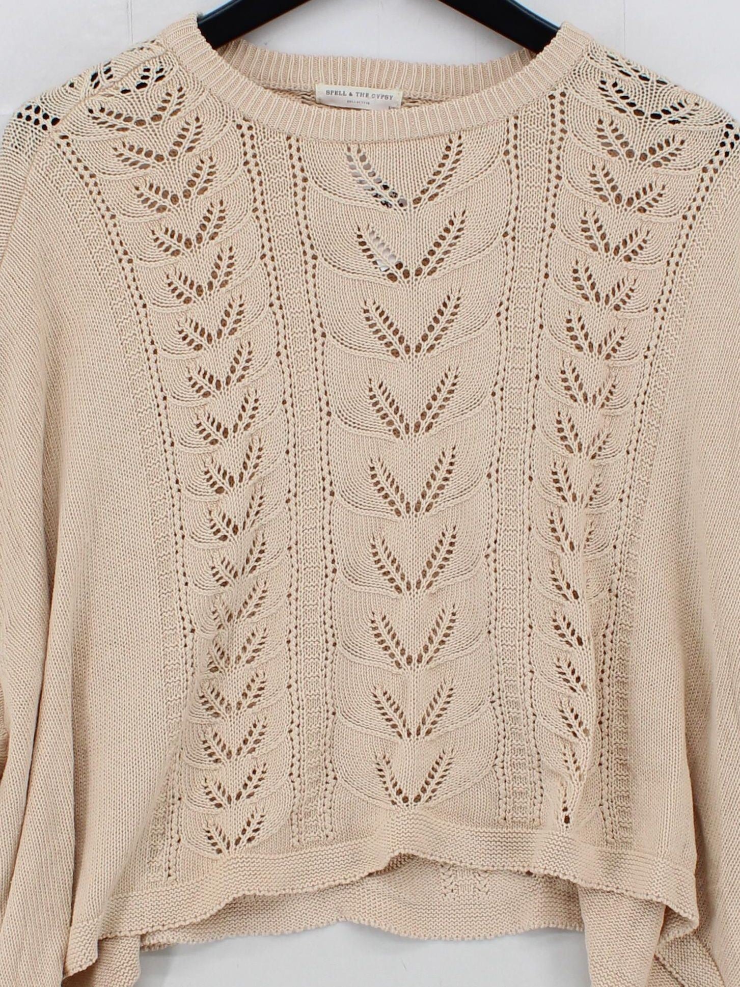 Spell & The Gypsy Women's Jumper S Cream Cotton with Linen Round Neck Pullover - Image 3