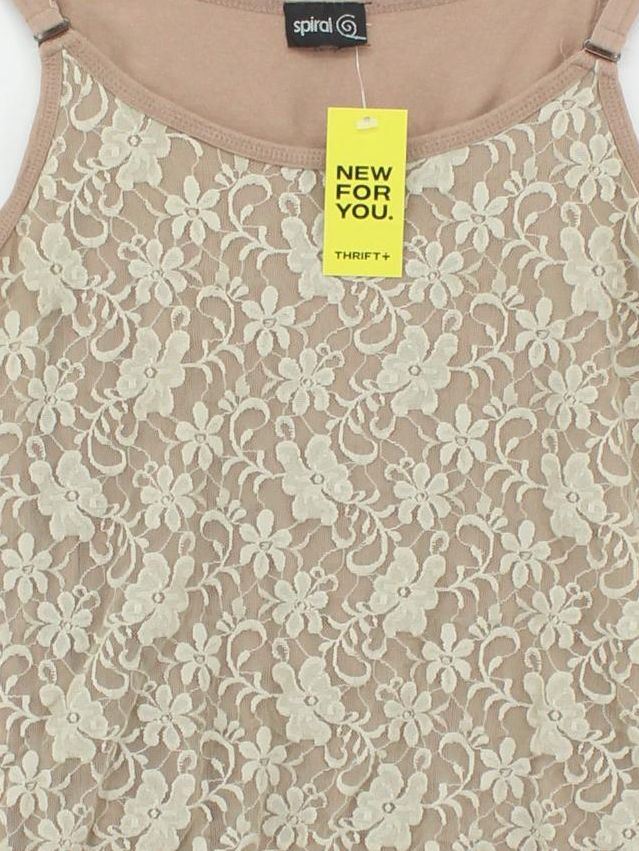 Spiral Women's T-Shirt S Tan Floral 100% Cotton Sleeveless Round Neck Camisole - Image 3