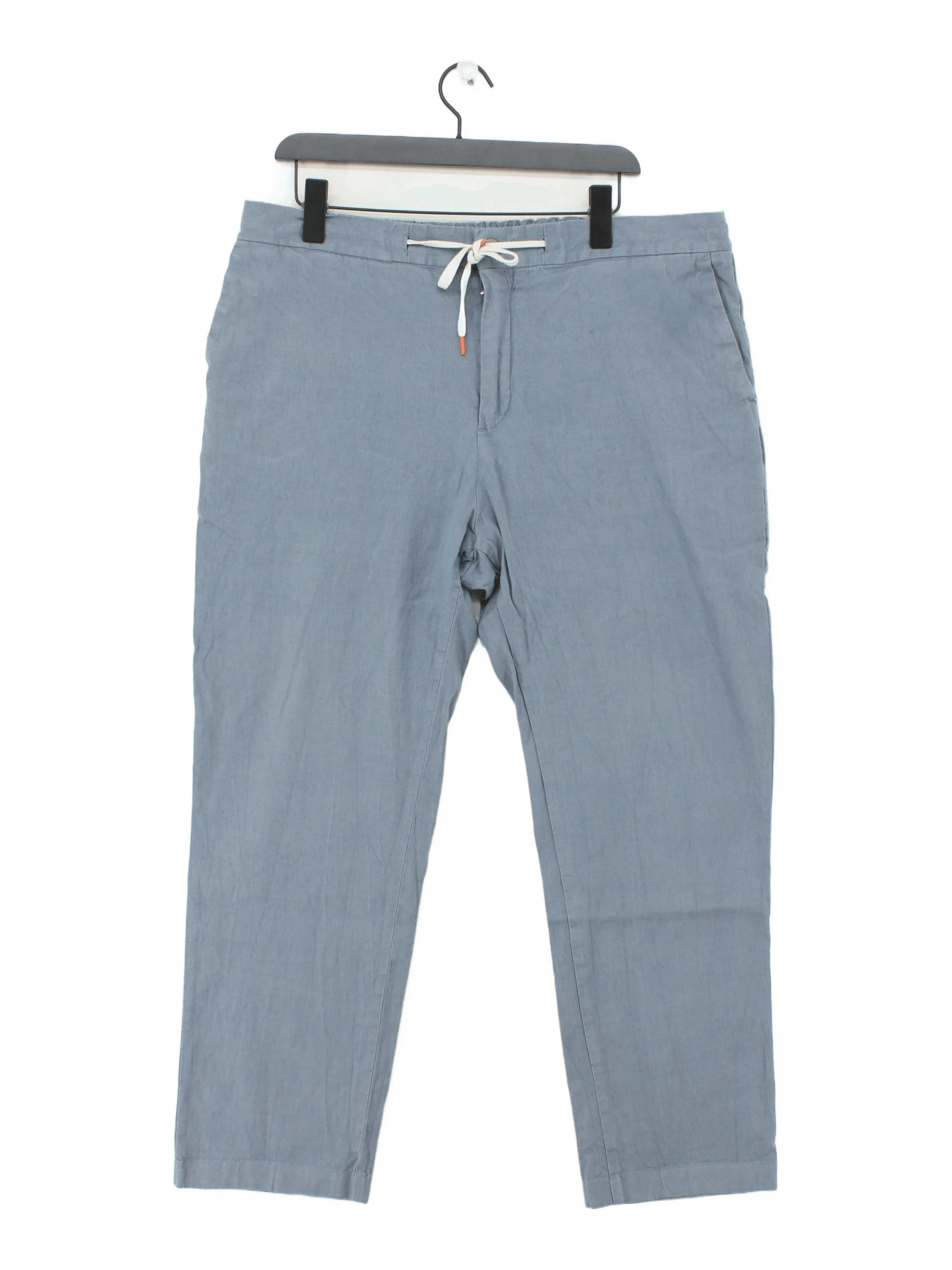 Spoke Men's Trousers W 38 in Blue Linen with Cotton, Elastane Tapered Chino
