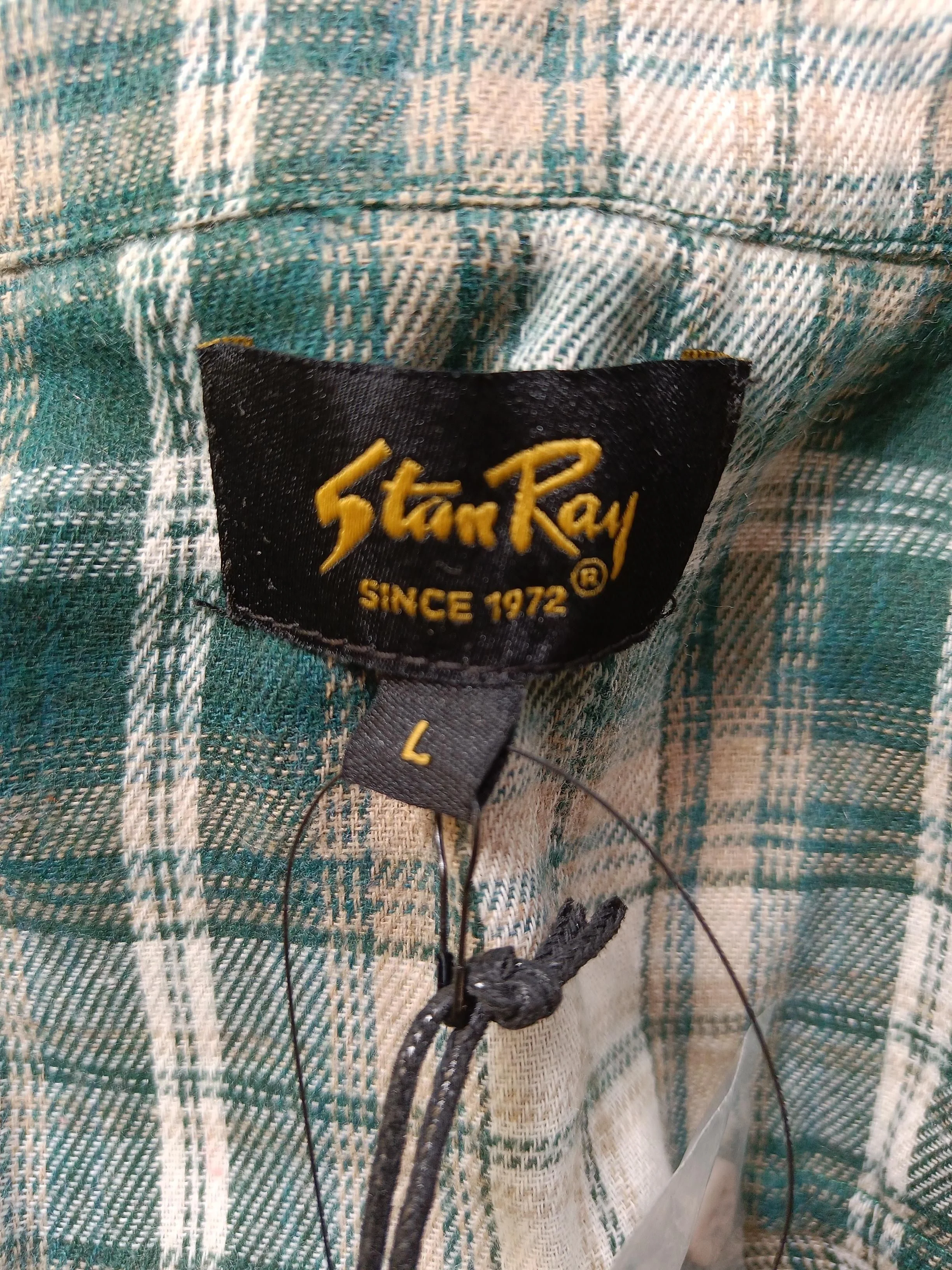 Stan Ray Men's Shirt L Green Checkered Polyester with Cotton, Viscose Basic - Image 5