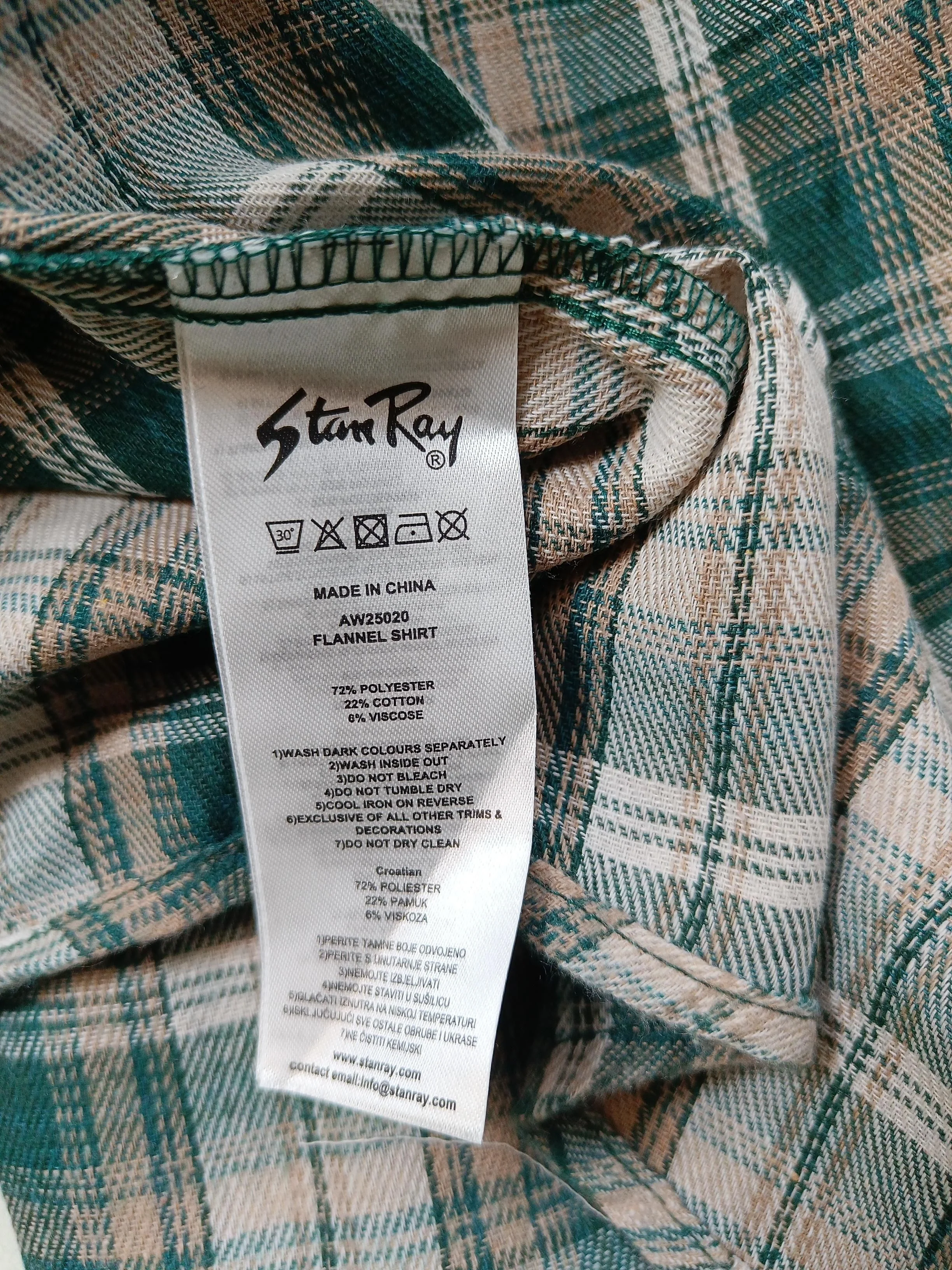 Stan Ray Men's Shirt L Green Checkered Polyester with Cotton, Viscose Basic - Image 6