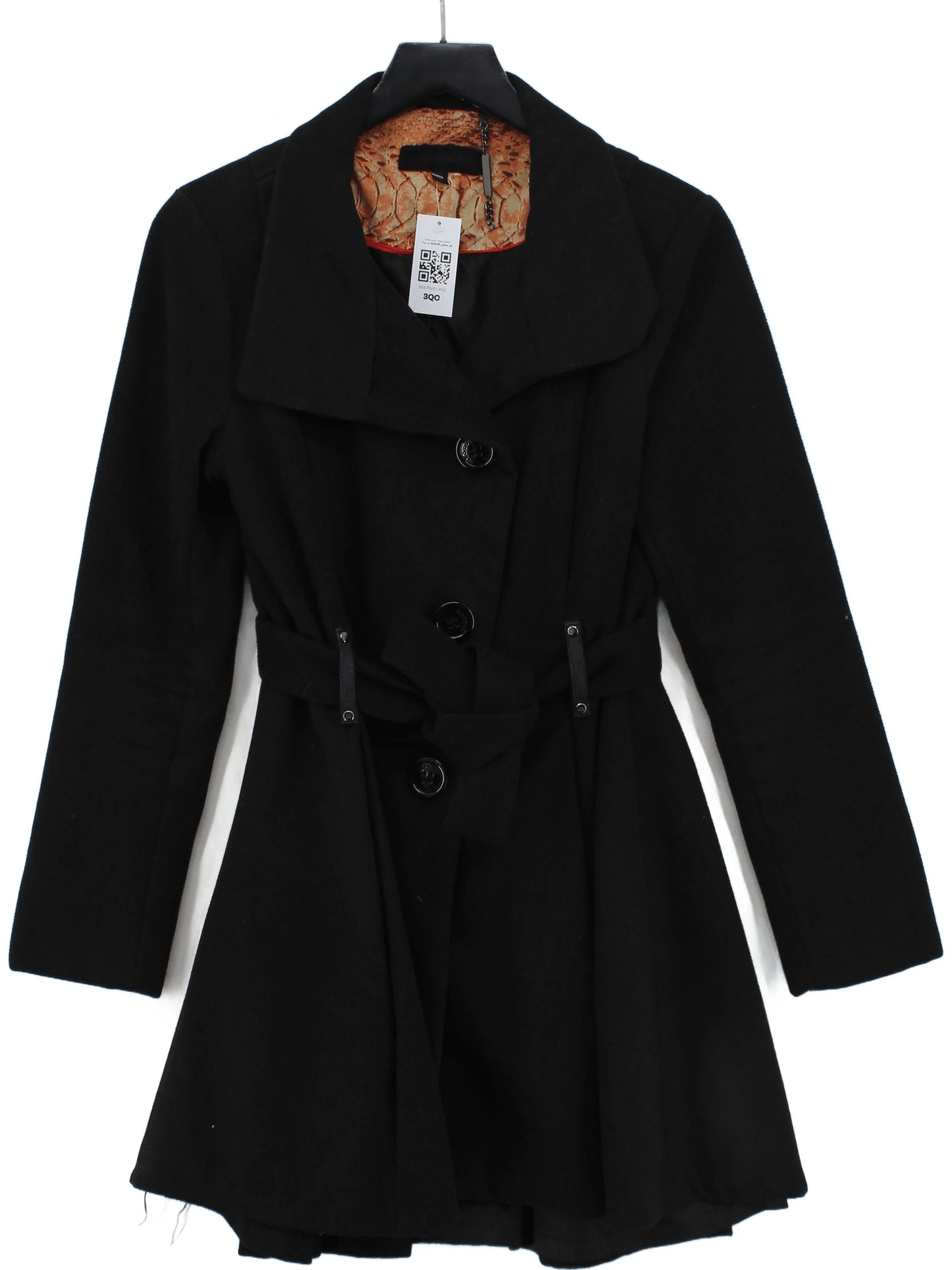 Steve Madden Women's Coat M Black Polyester with Viscose, Spandex Overcoat