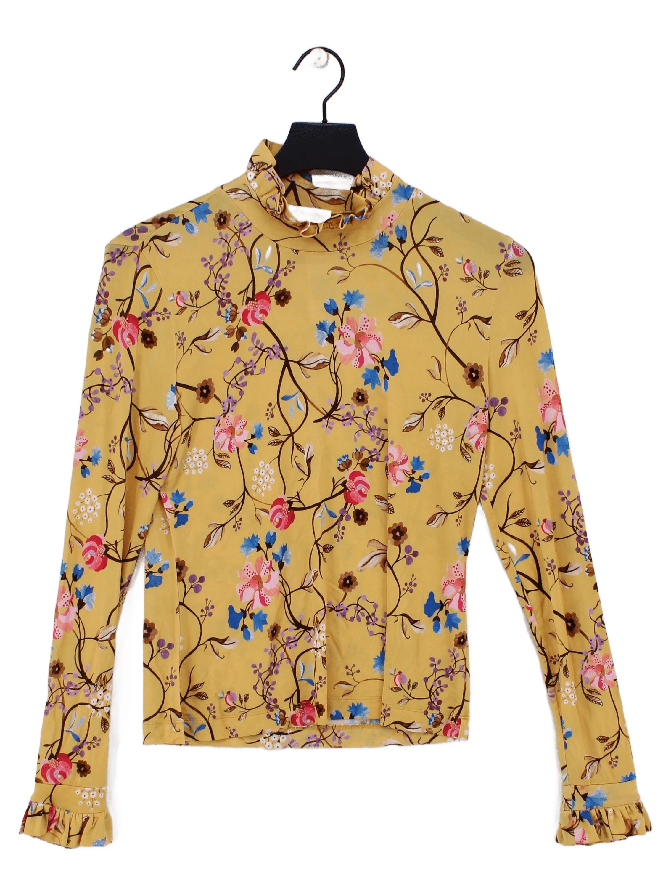 Stine Goya Women's Top XS Yellow Floral 100% Other Long Sleeve High Neck Basic