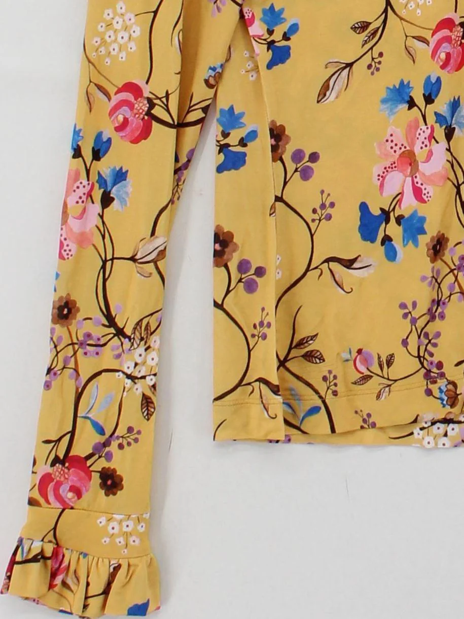 Stine Goya Women's Top XS Yellow Floral 100% Other Long Sleeve High Neck Basic - Image 4