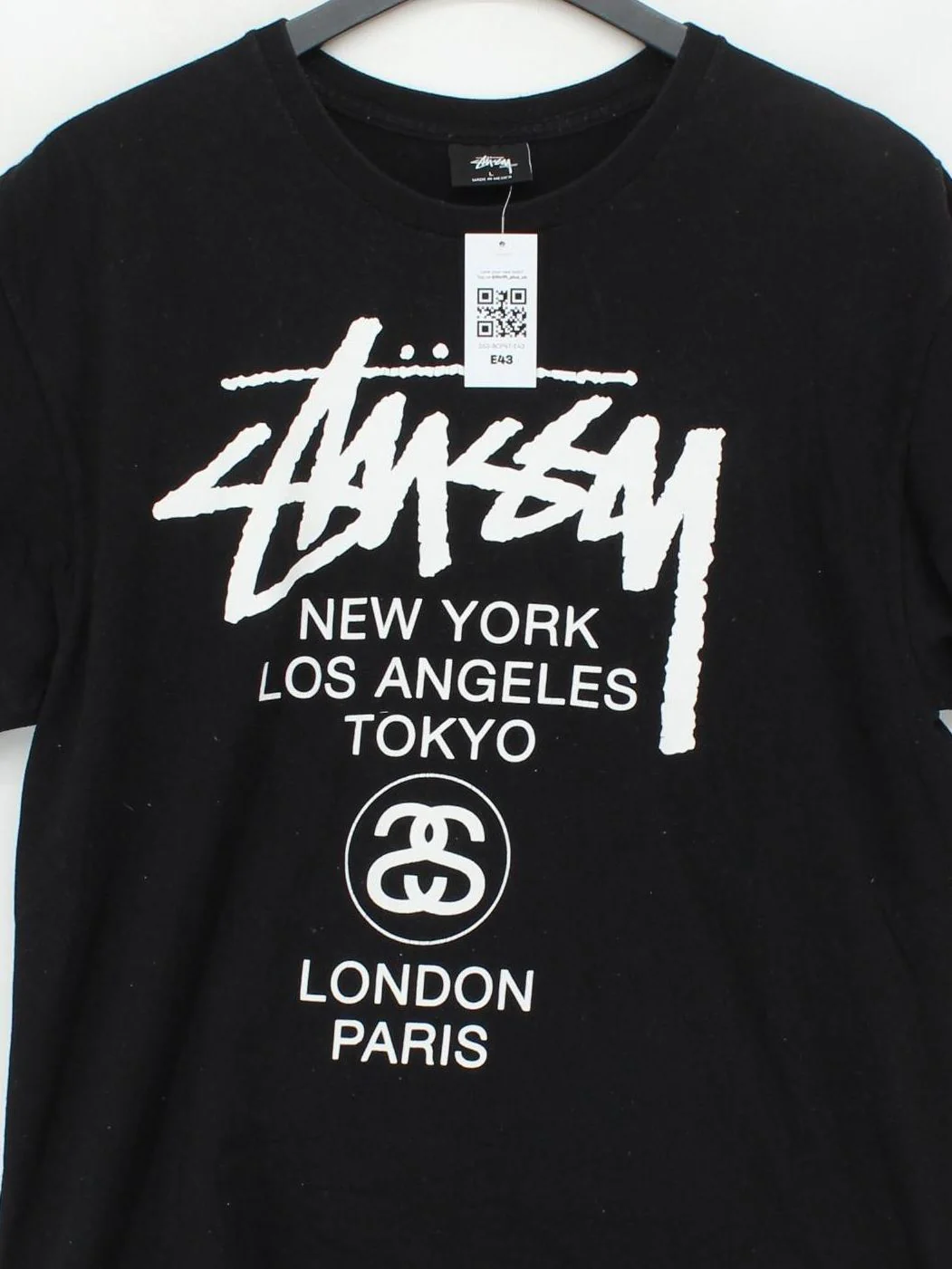 Stussy Men's T-Shirt L Black Graphic 100% Cotton Basic - Image 3