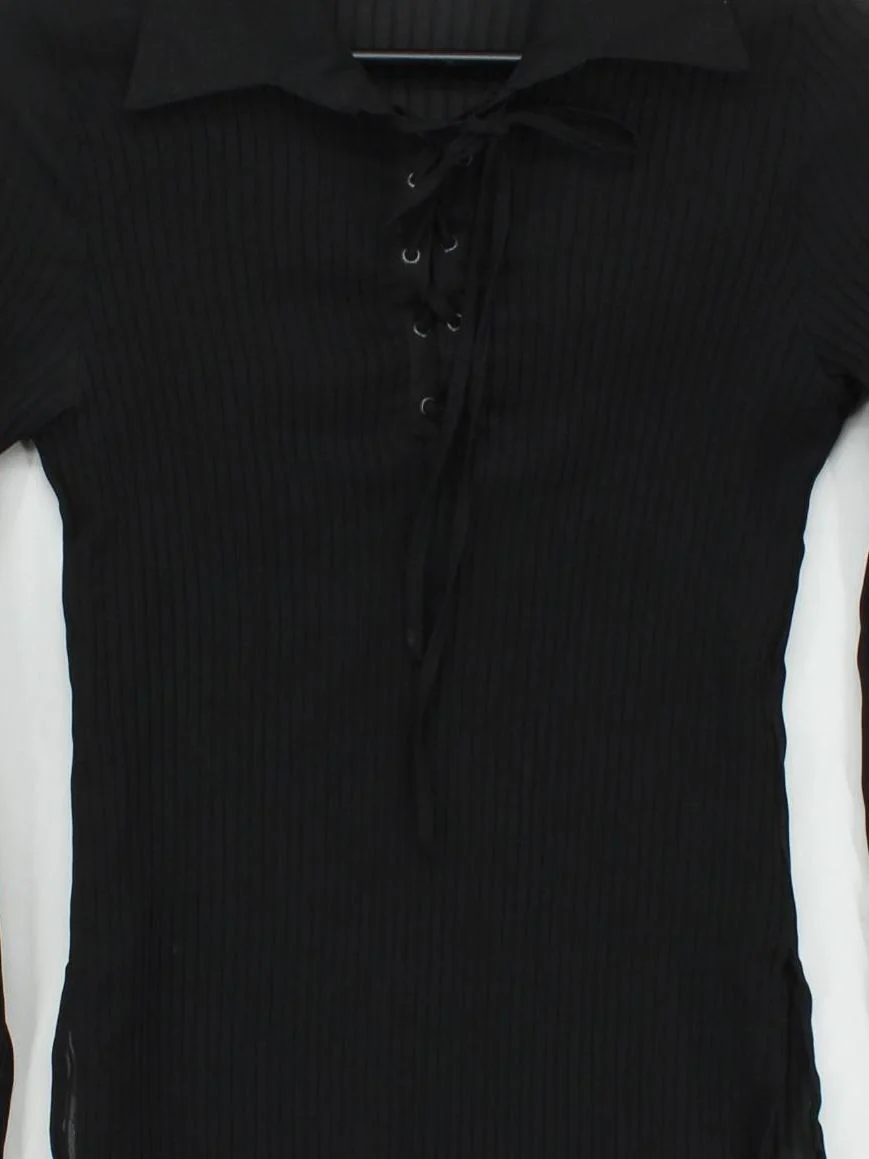 Sud Express Women's Top S Black 100% Other Long Sleeve Collared Basic - Image 3