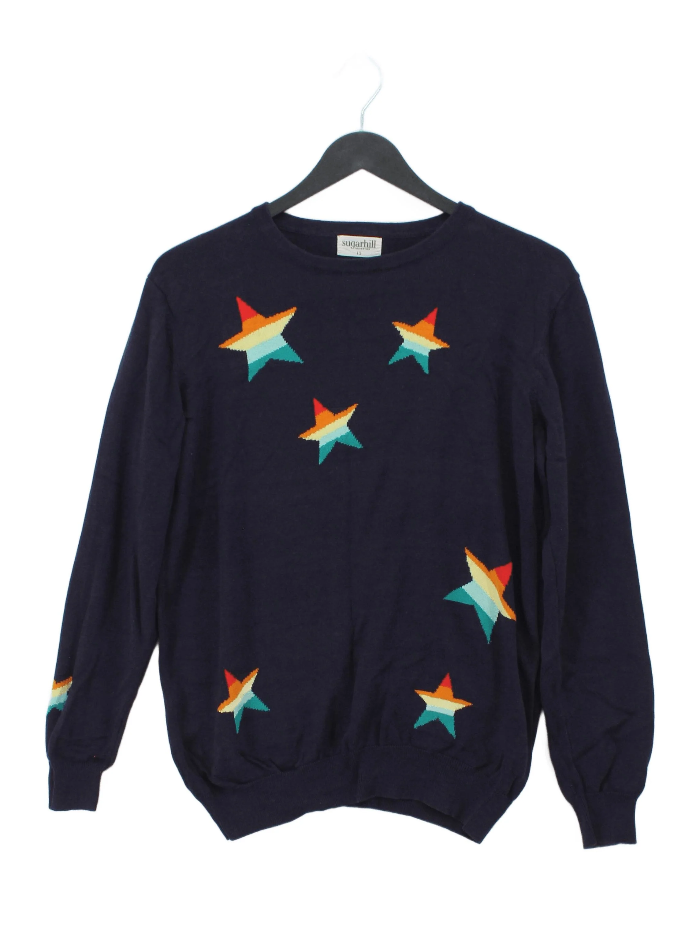 Sugarhill Women's Jumper UK 12 Blue Cotton with Viscose Pullover