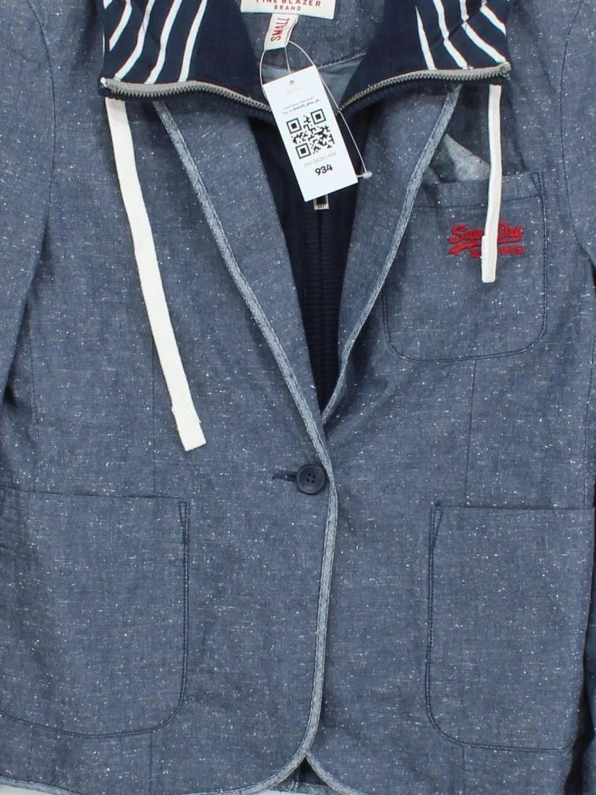 Superdry Men's Blazer S Blue Cotton with Polyester Overcoat - Image 3