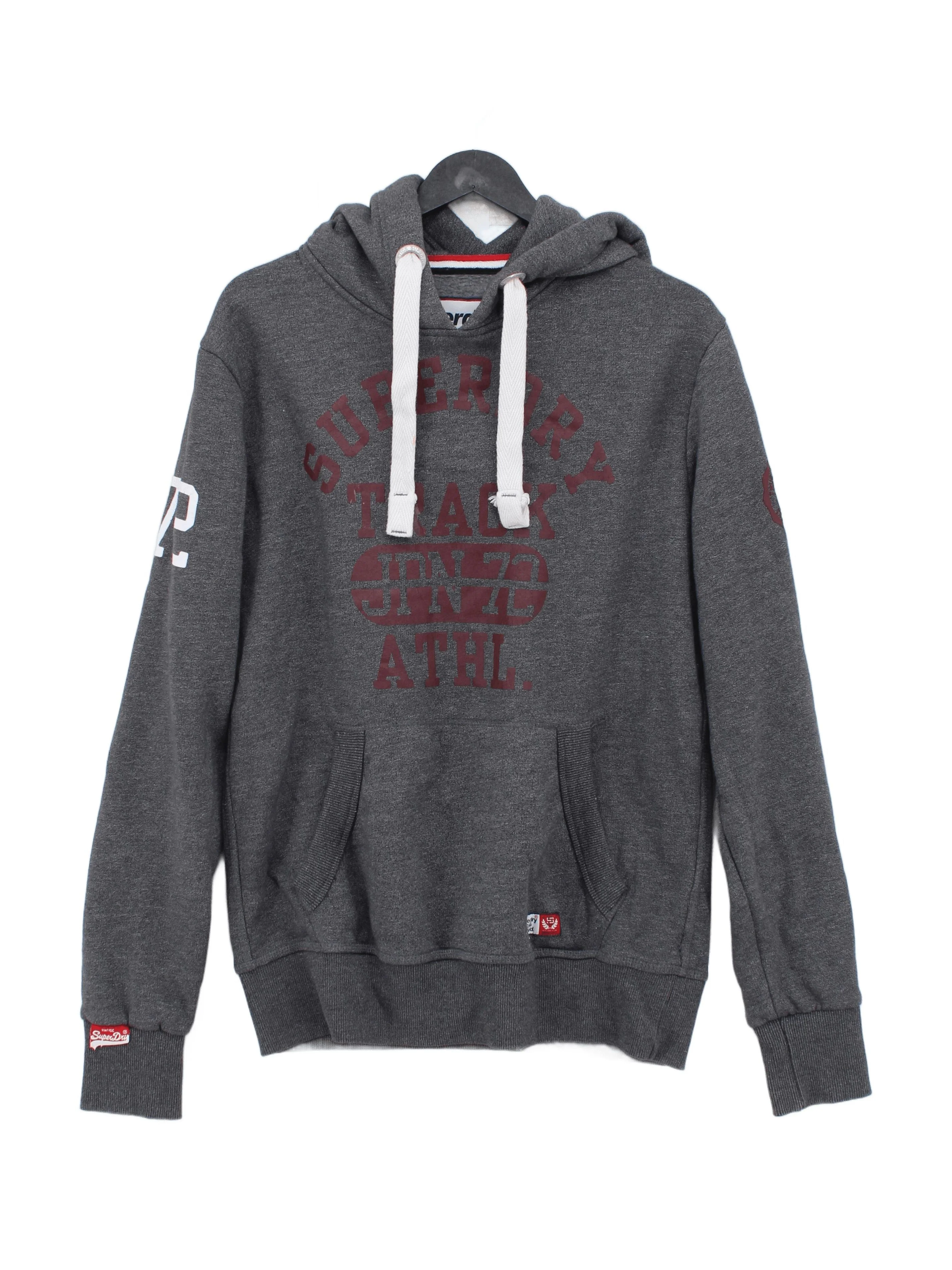 Superdry Men's Hoodie M Grey Graphic Cotton with Polyester Pullover