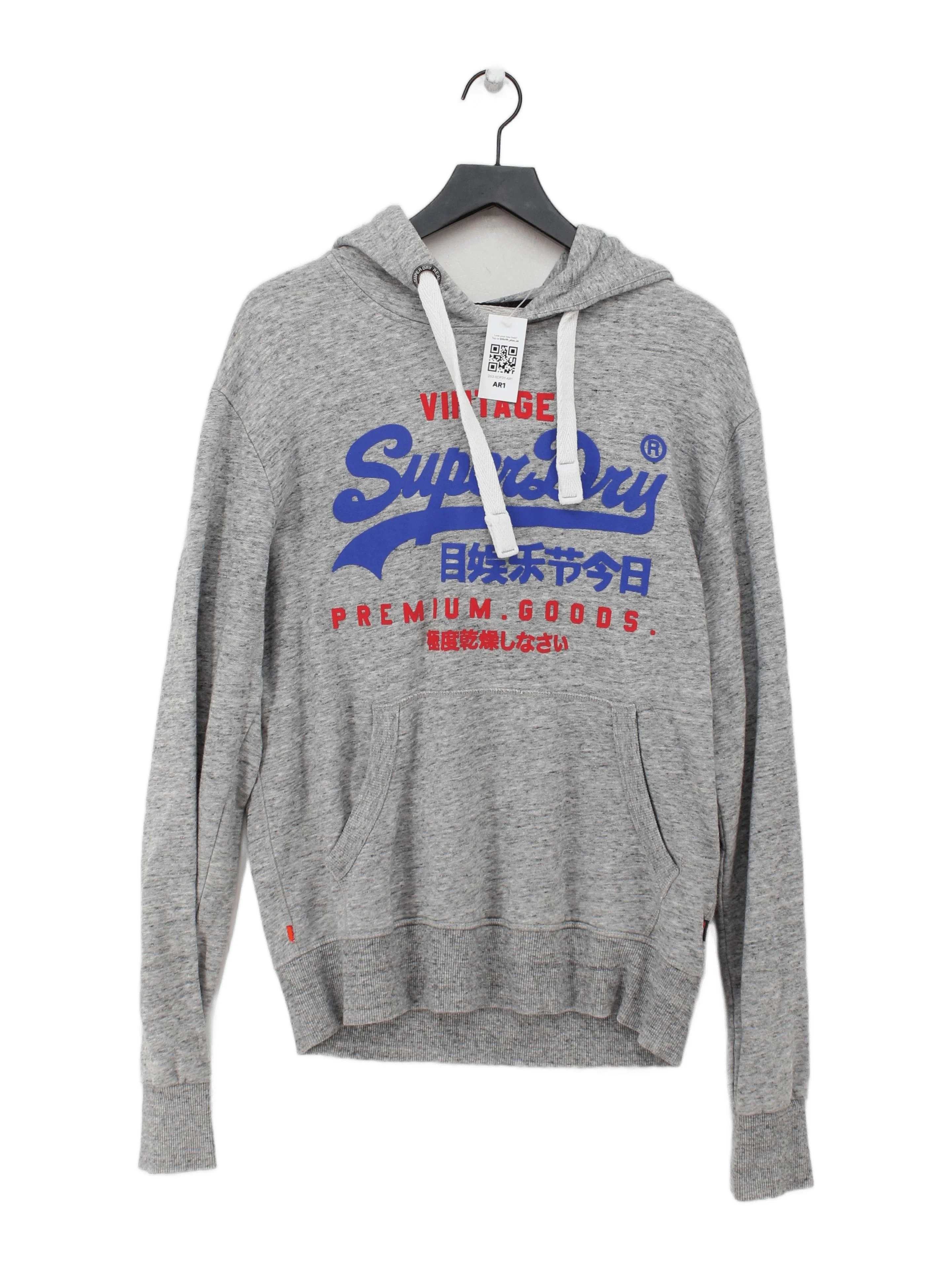Superdry Men's Hoodie M Grey Graphic Cotton with Polyester Pullover