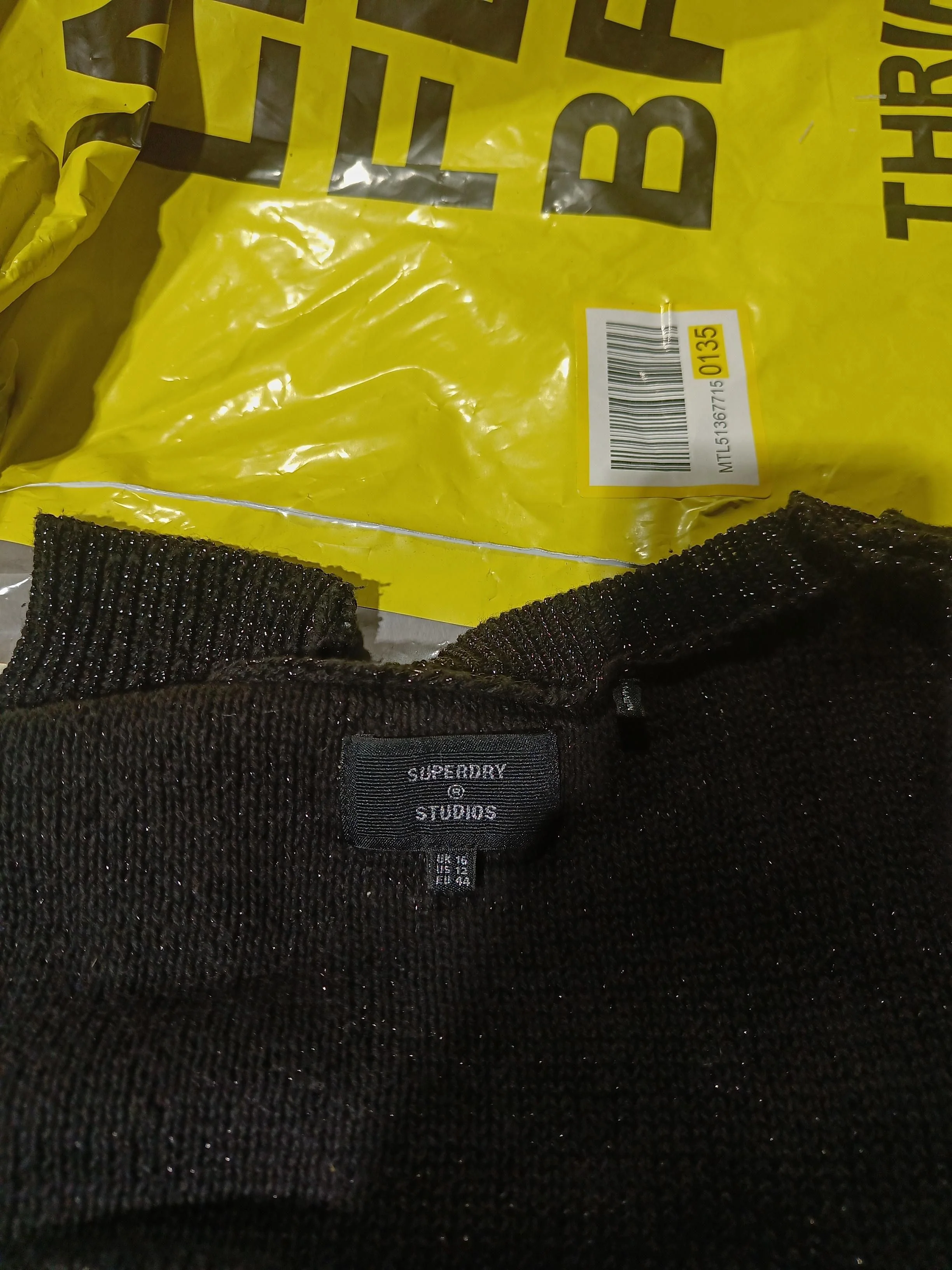 Superdry Men's Jumper L Black Polyester with Cotton, Acrylic Crew Neck Pullover - Image 5