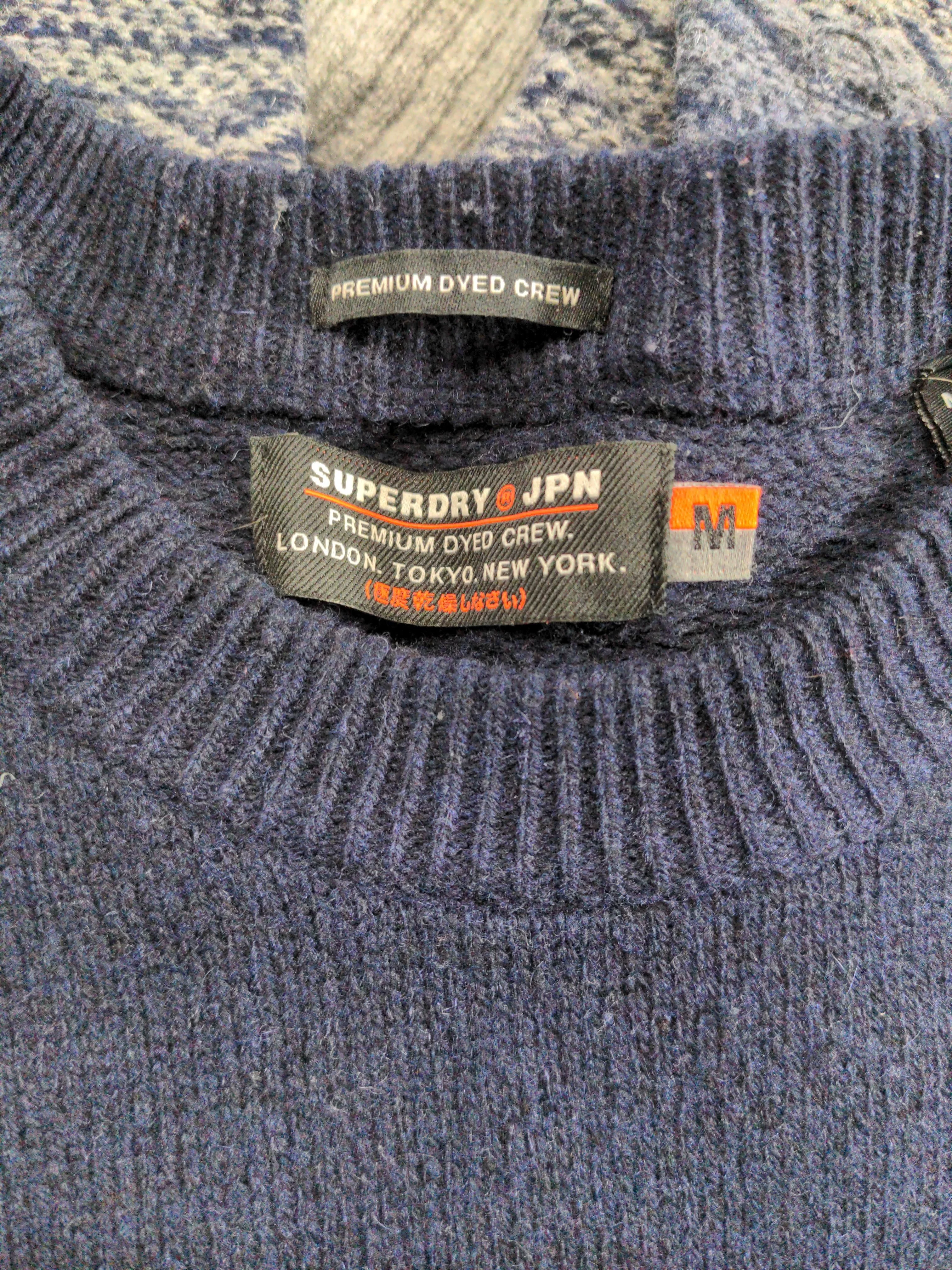 Superdry Men's Jumper M Blue Geometric Wool with Nylon Crew Neck Pullover - Image 6