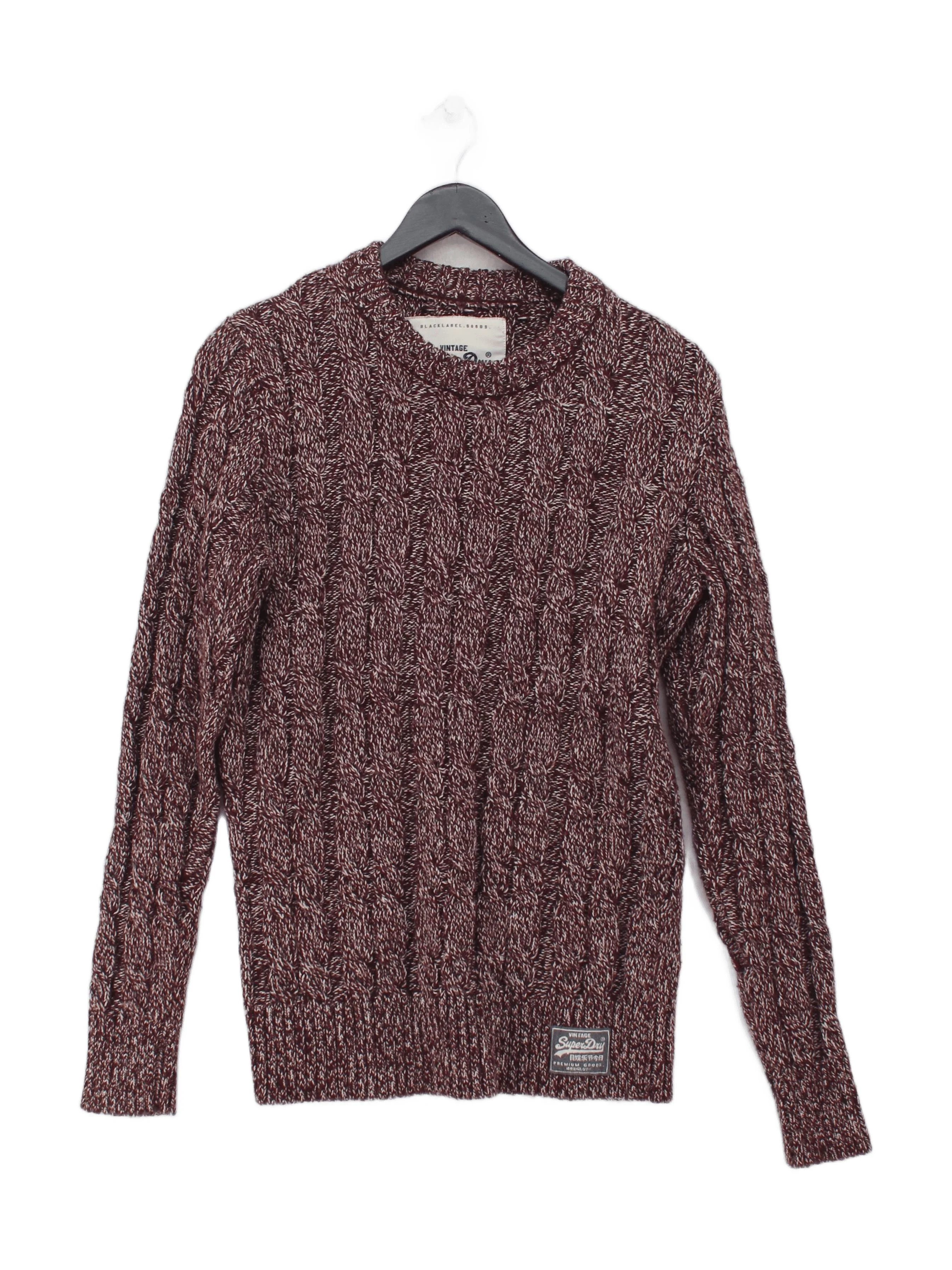 Superdry Men's Jumper S Red Acrylic with Wool Round Neck Pullover