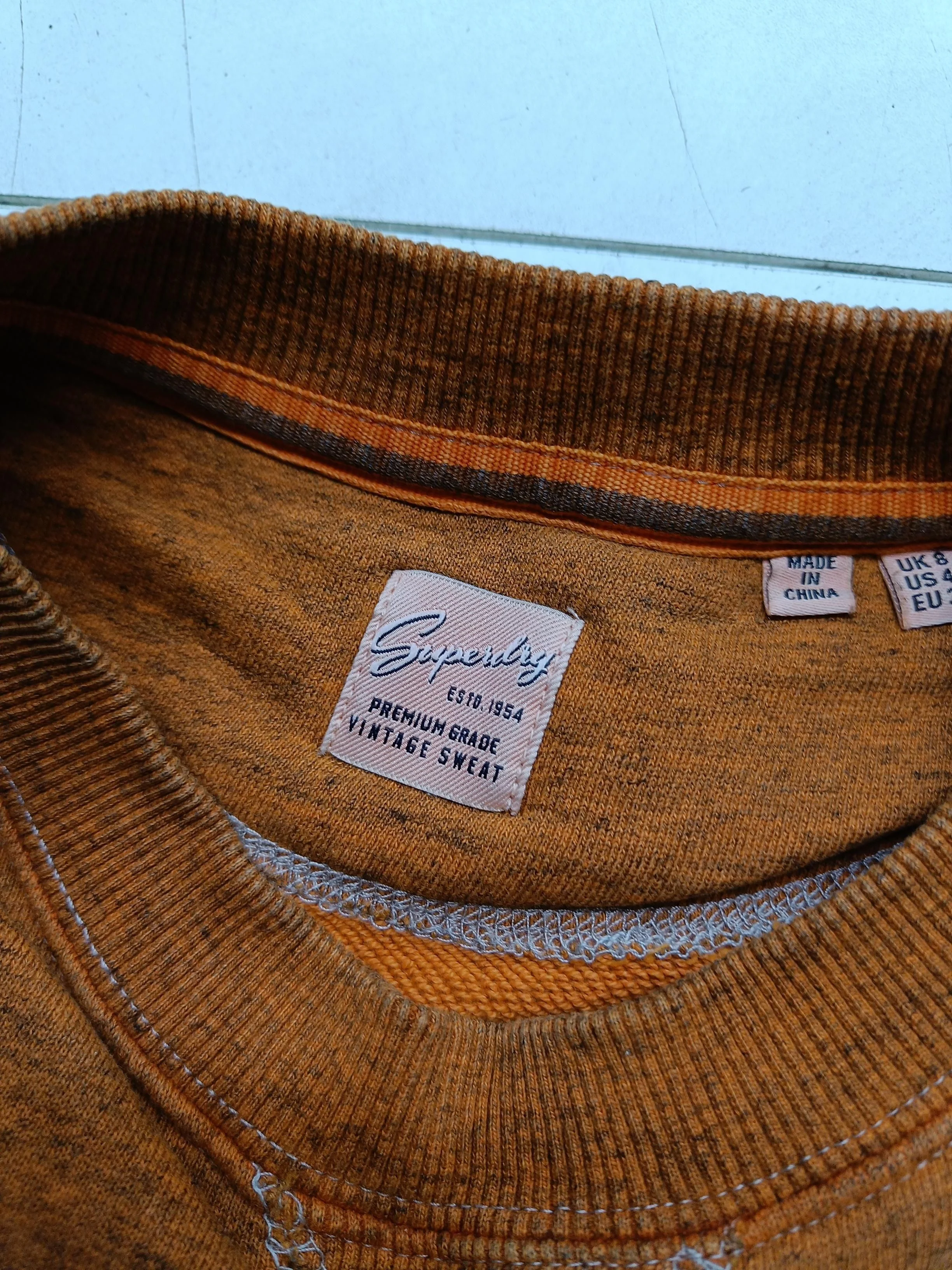 Superdry Men's Jumper XS Orange 100% Cotton Crew Neck Pullover - Image 5