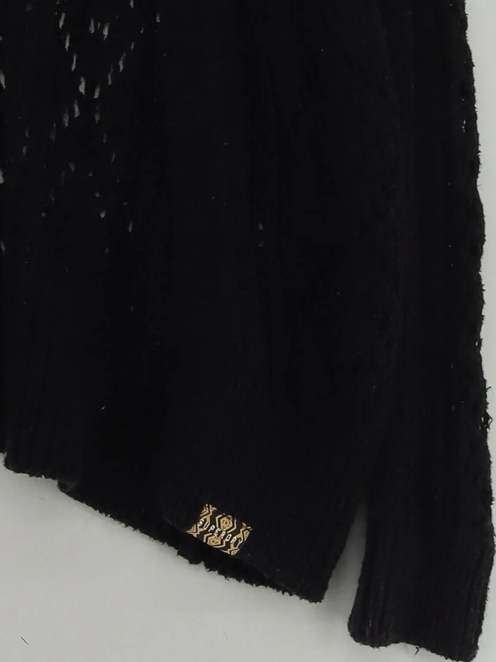 Superdry Women's Cardigan UK 10 Black Cotton with Polyamide V-Neck Cardigan - Image 4
