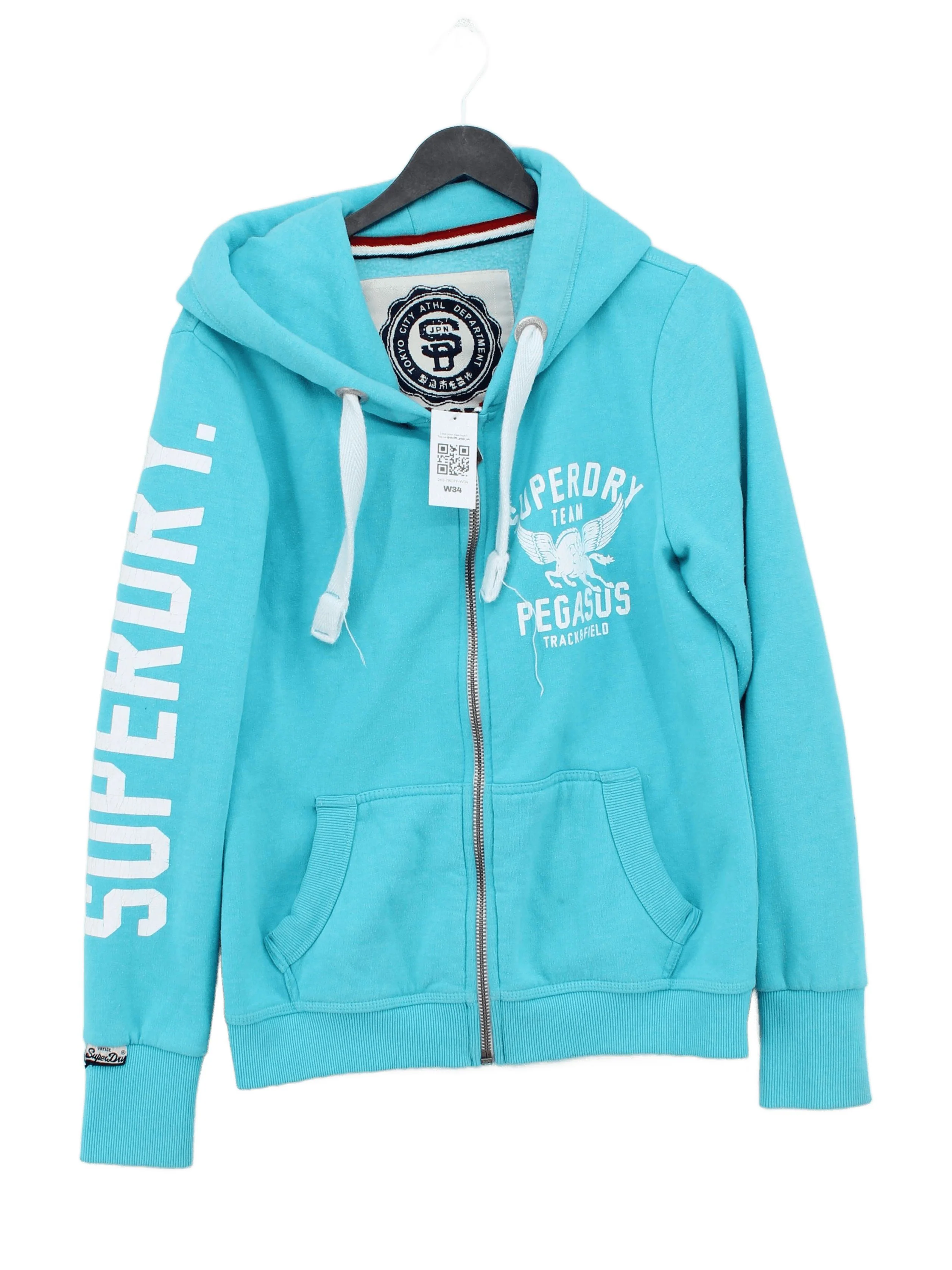 Superdry Women's Hoodie L Blue Graphic Cotton with Polyester Pullover