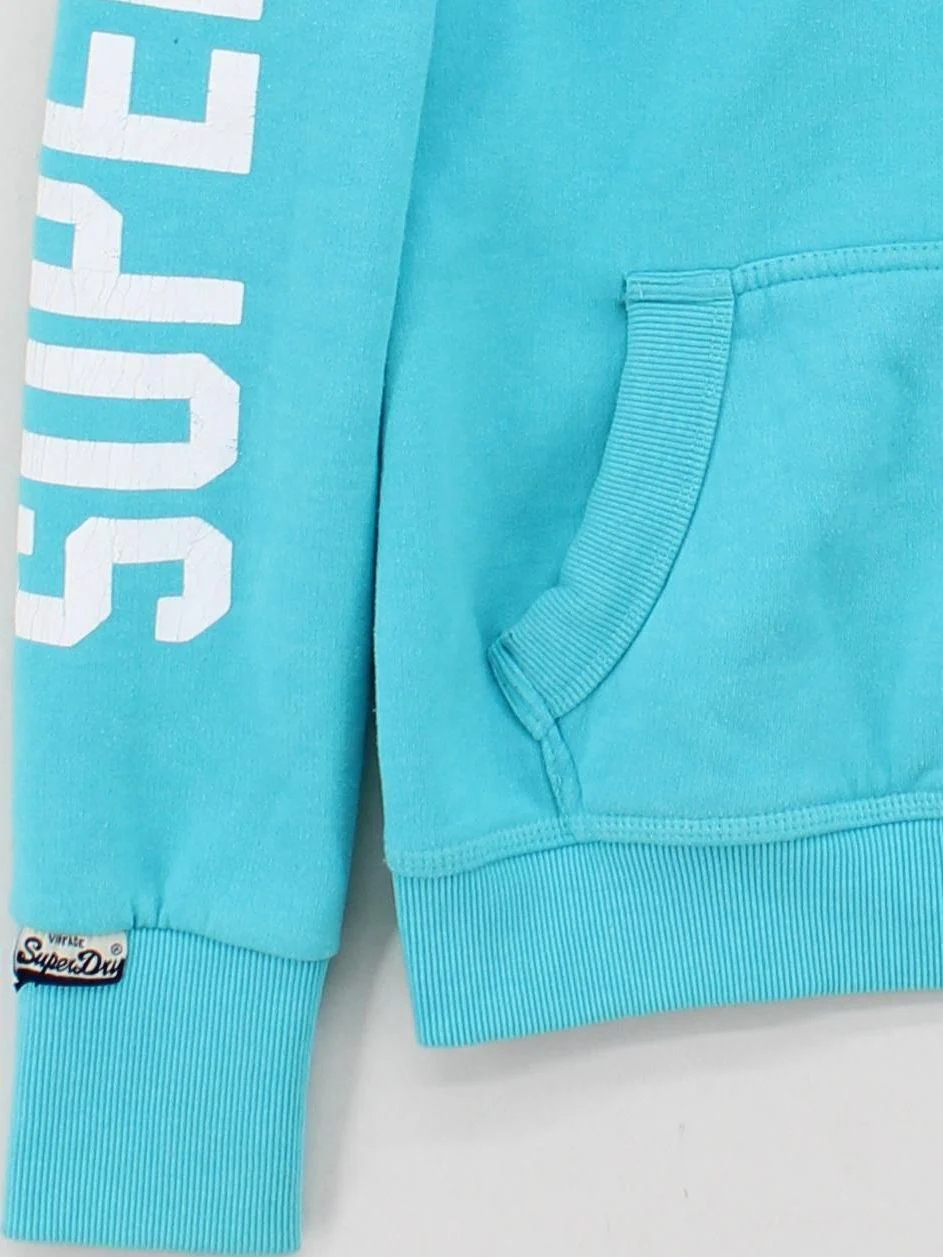 Superdry Women's Hoodie L Blue Graphic Cotton with Polyester Pullover - Image 4