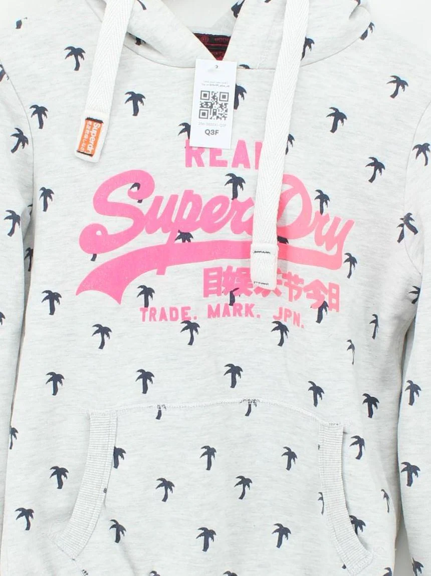 Superdry Women's Hoodie S Grey Cotton with Polyester Pullover - Image 3
