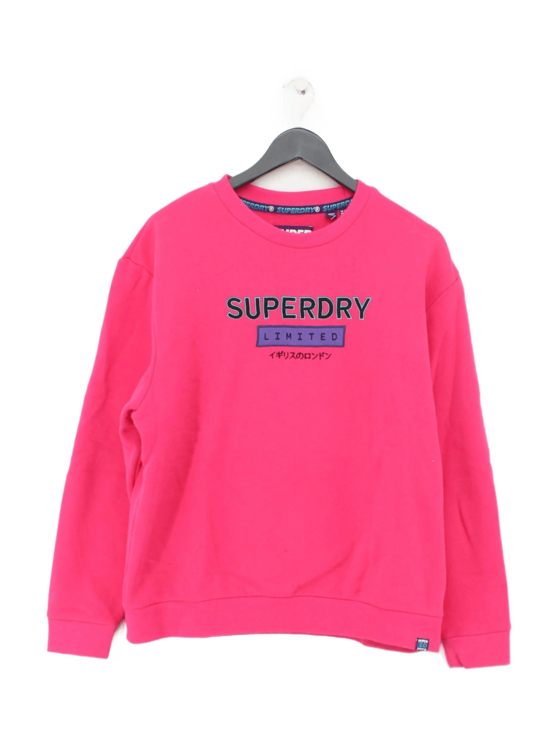 Superdry Women's Hoodie UK 12 Pink Graphic Cotton with Polyester Pullover