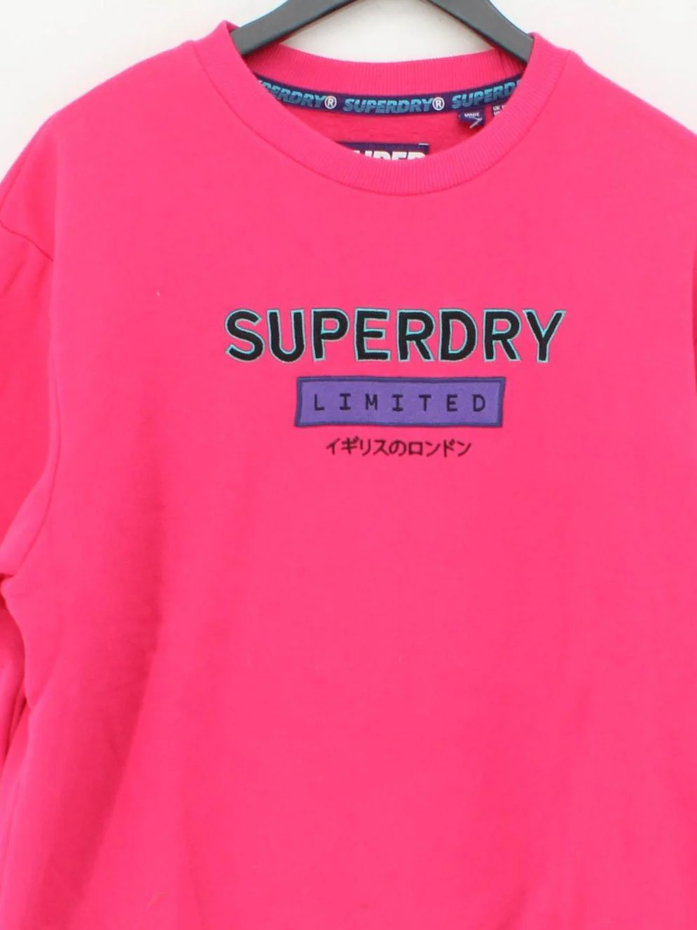 Superdry Women's Hoodie UK 12 Pink Graphic Cotton with Polyester Pullover - Image 3
