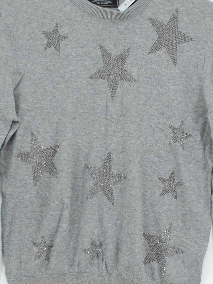 Superdry Women's Jumper S Grey Graphic Cotton with Wool Crew Neck Pullover - Image 3