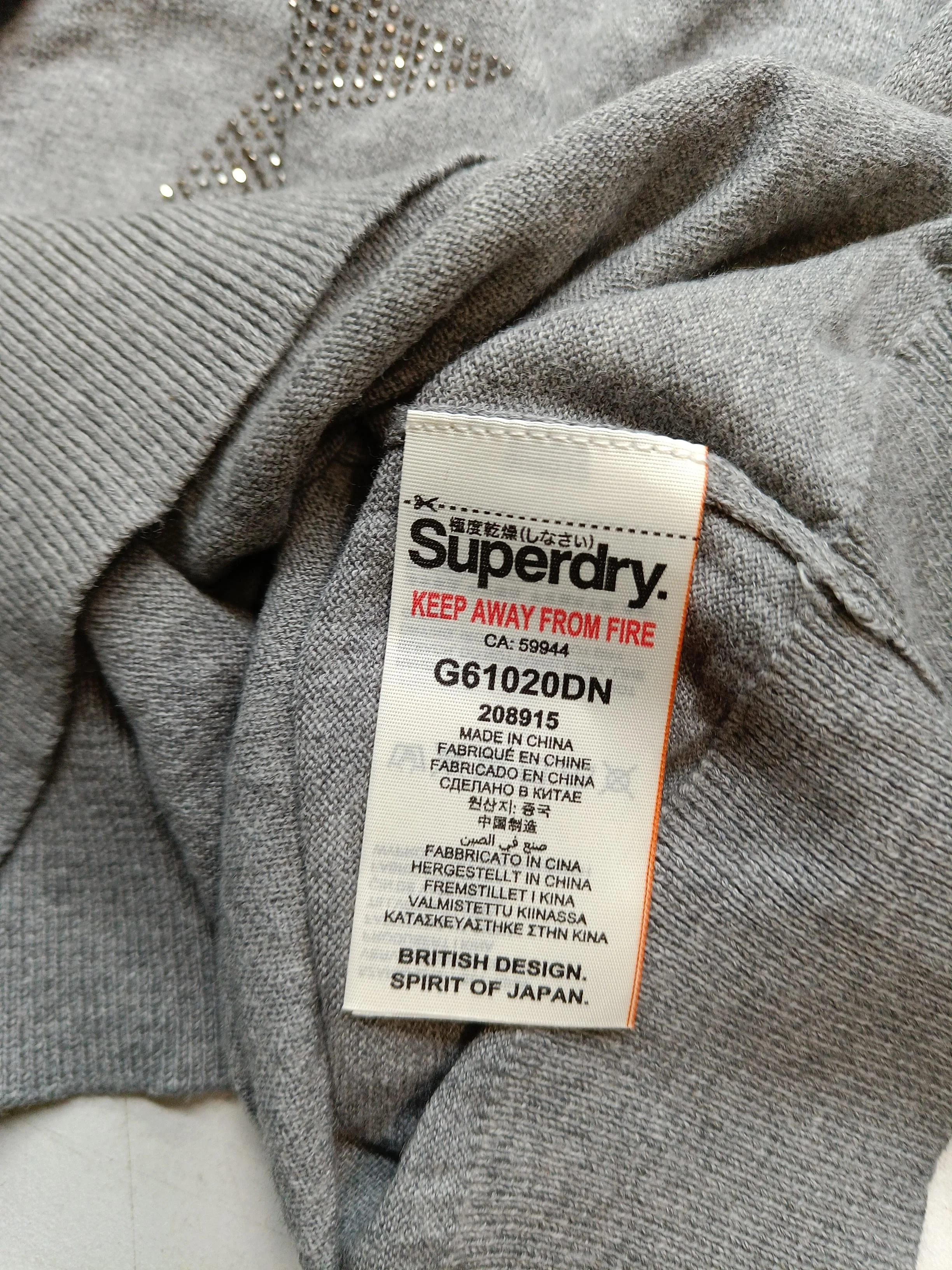 Superdry Women's Jumper S Grey Graphic Cotton with Wool Crew Neck Pullover - Image 5
