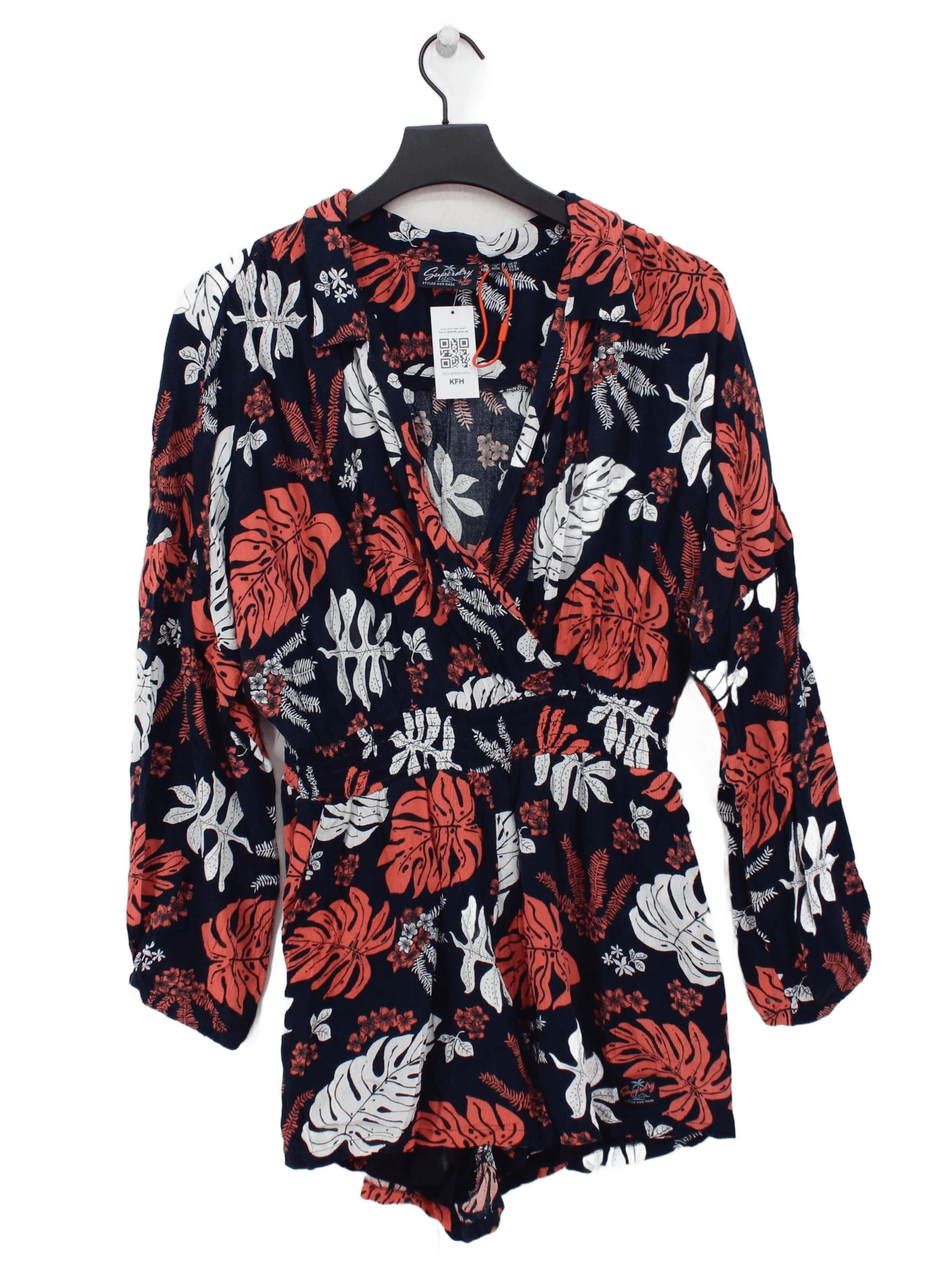 Superdry Women's Playsuit M Blue Floral Viscose with Polyester Playsuit
