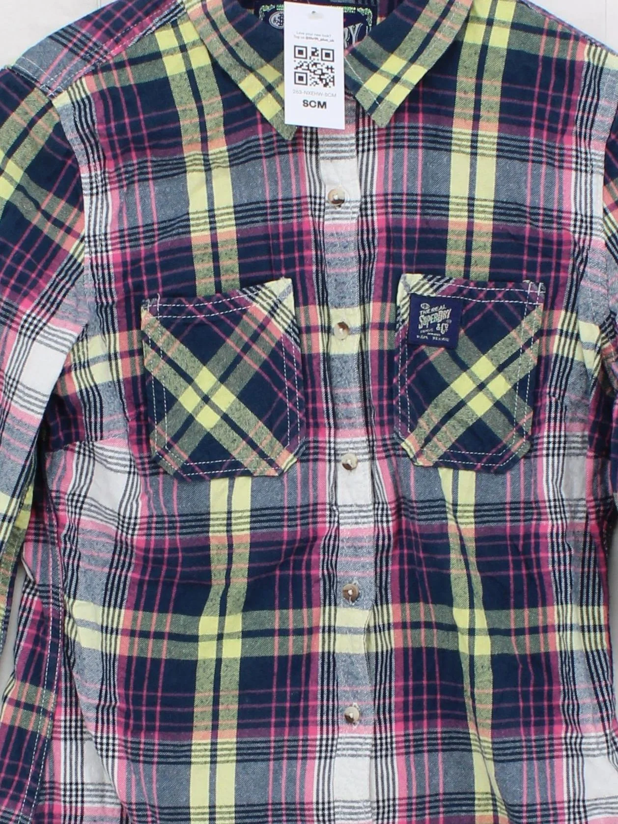 Superdry Women's Shirt S Multi Checkered 100% Cotton Long Sleeve Collared Basic - Image 3