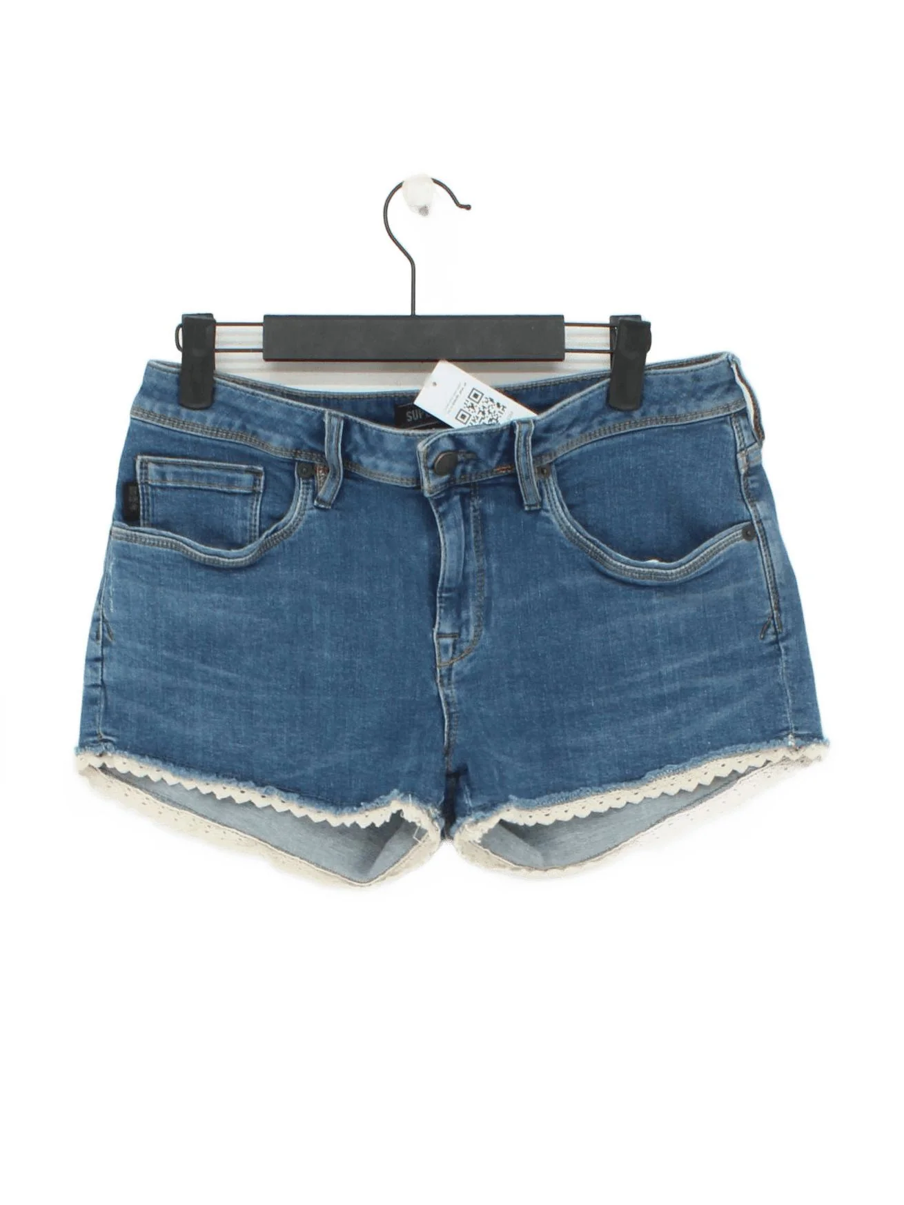 Superdry Women's Shorts W 30 in Blue Cotton with Elastane Cut-Off
