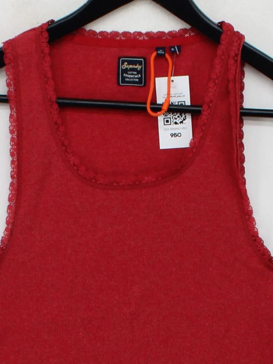 Superdry Women's T-Shirt S Red Cotton with Polyester Sleeveless Round Neck Basic - Image 3