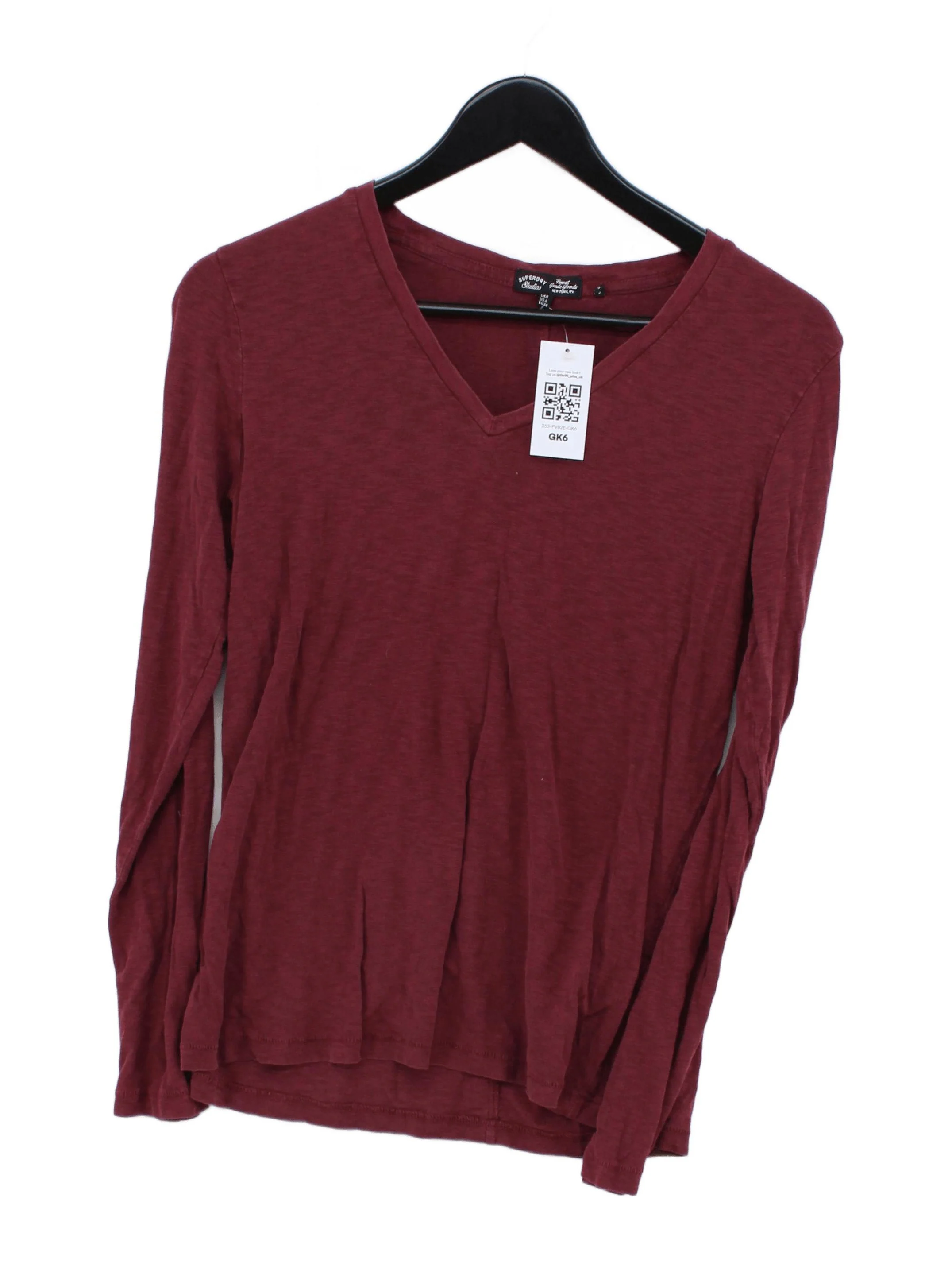 Superdry Women's T-Shirt UK 8 Red Cotton with Lyocell Modal Basic