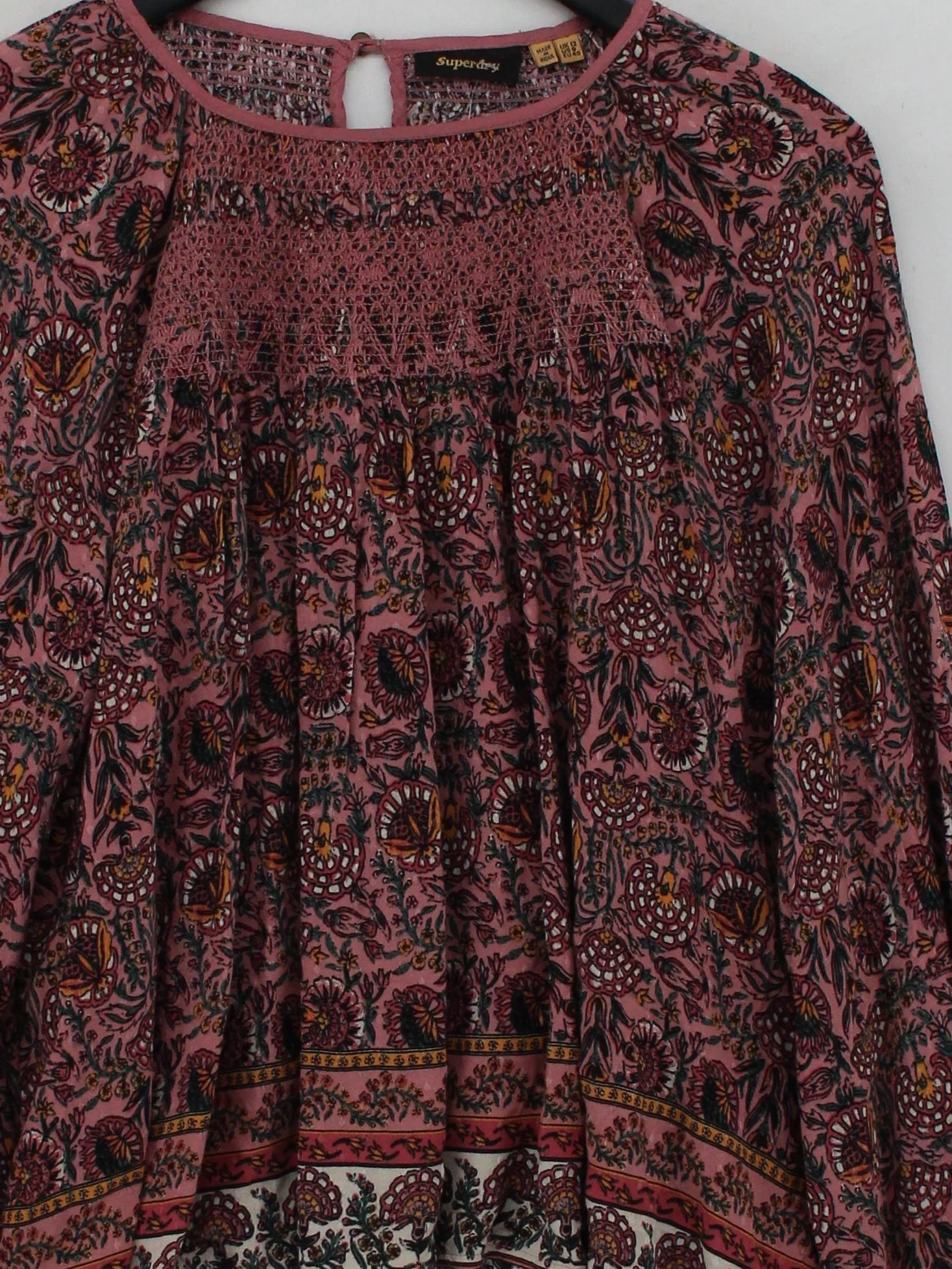 Superdry Women's Top L Pink Floral 100% Viscose Long Sleeve Round Neck Basic - Image 3