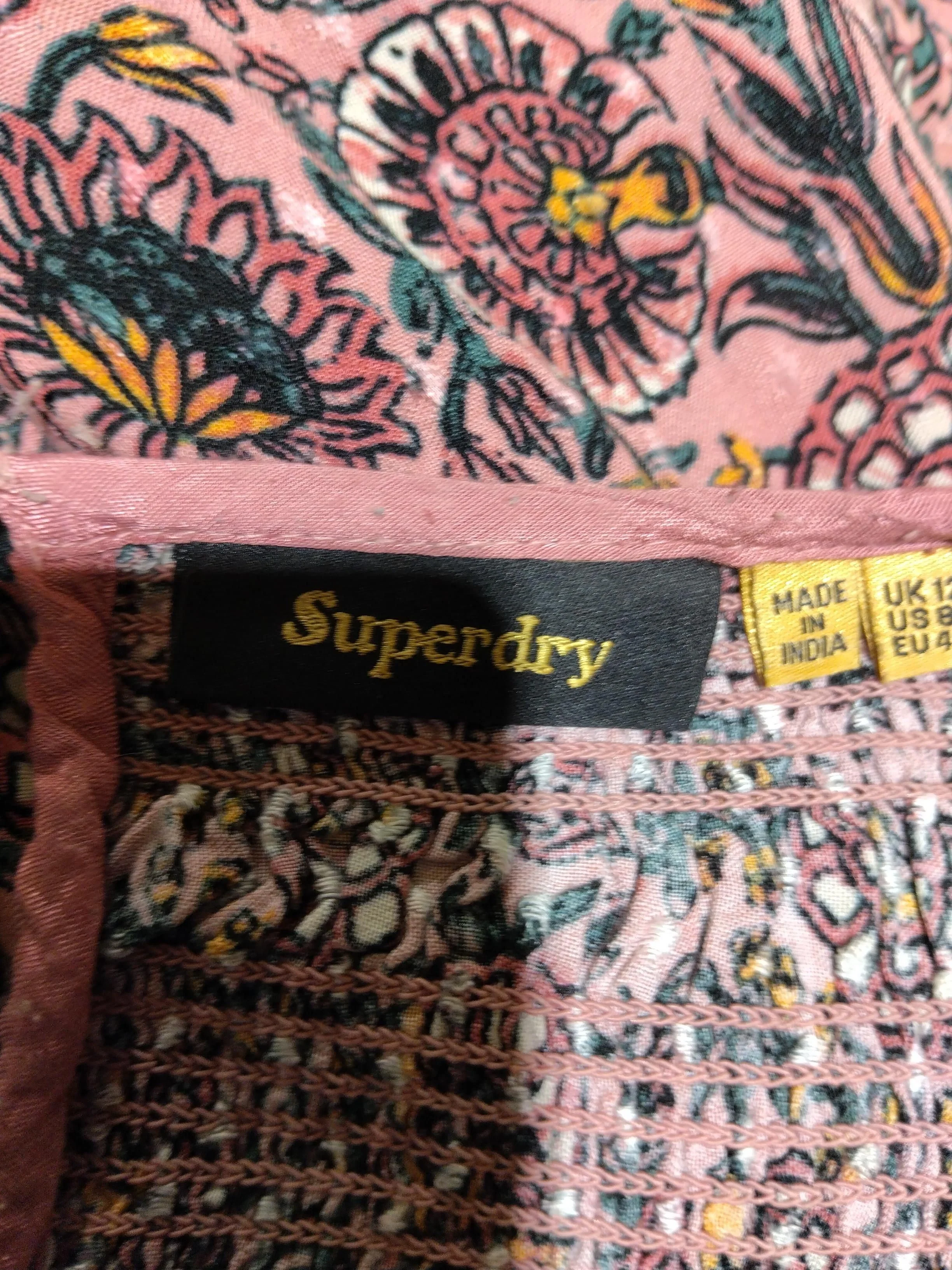Superdry Women's Top L Pink Floral 100% Viscose Long Sleeve Round Neck Basic - Image 5