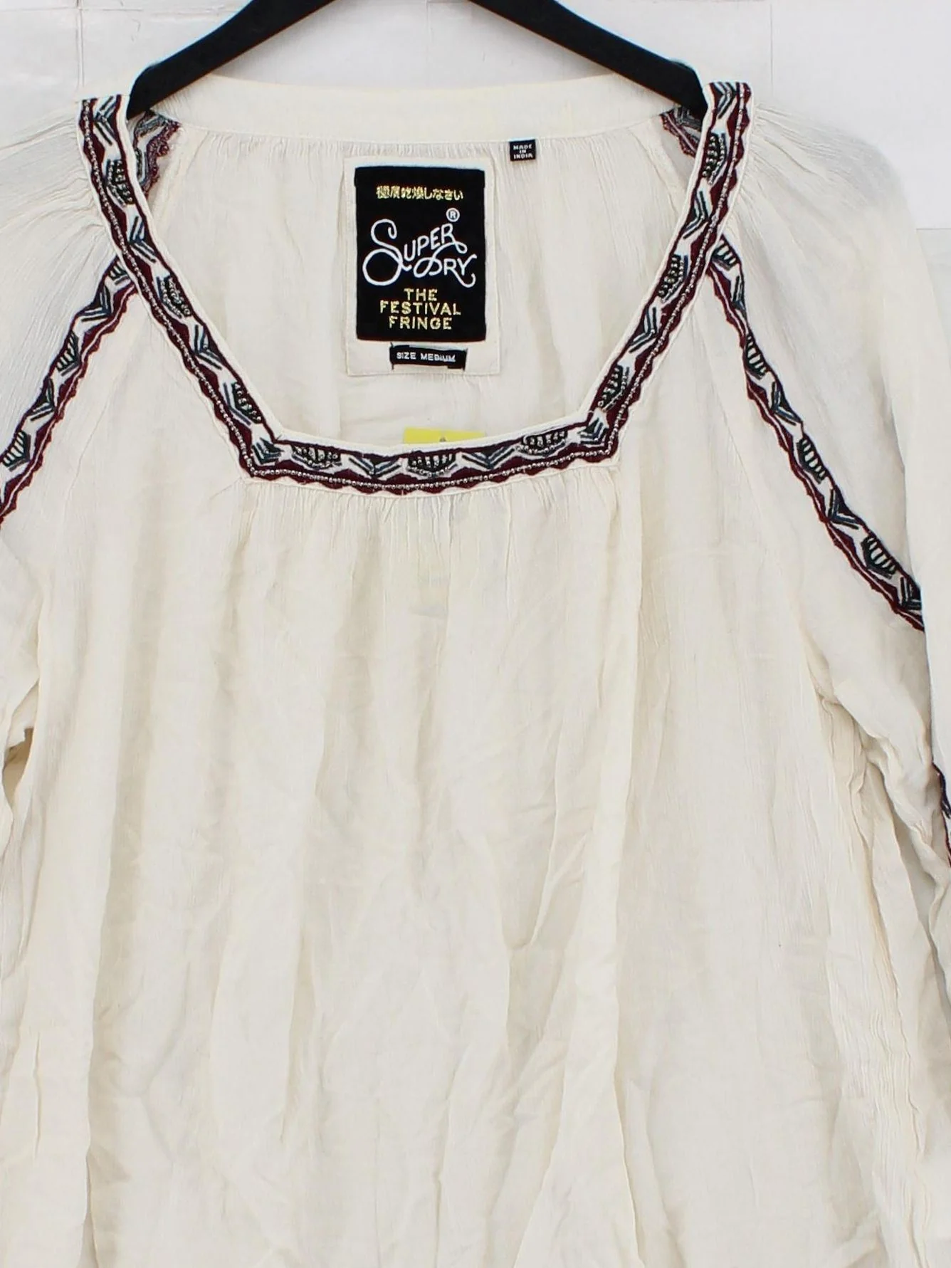 Superdry Women's Top M Cream 100% Viscose Long Sleeve Square Neck Basic - Image 3