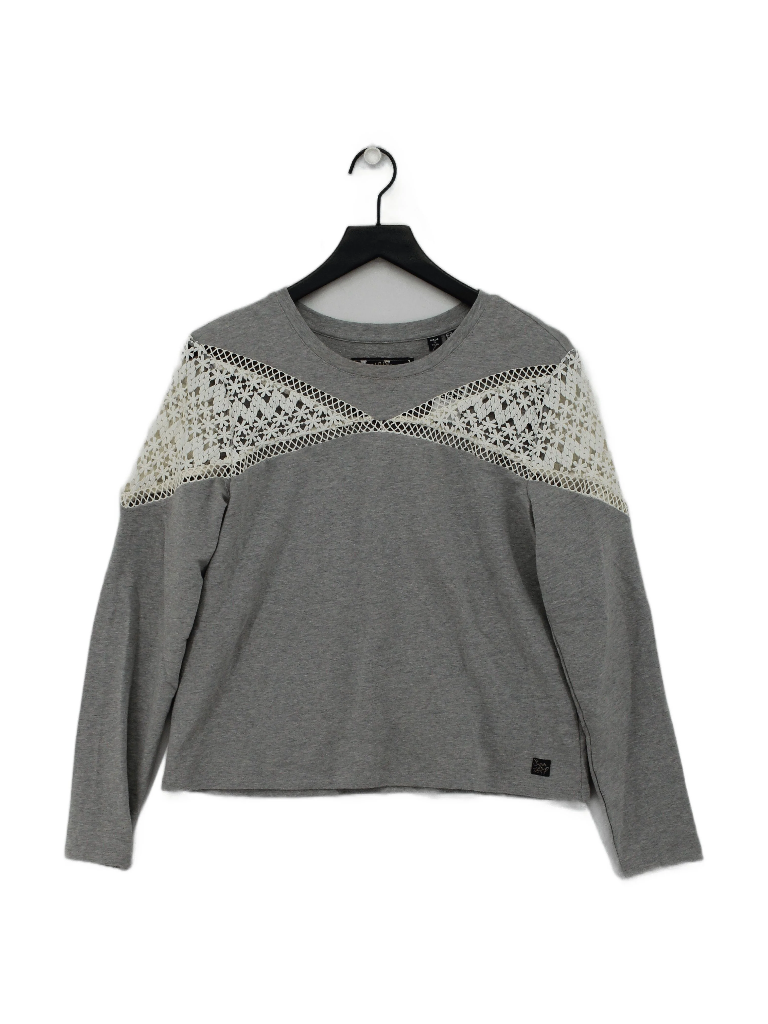Superdry Women's Top S Grey Cotton with Elastane Long Sleeve Round Neck Basic