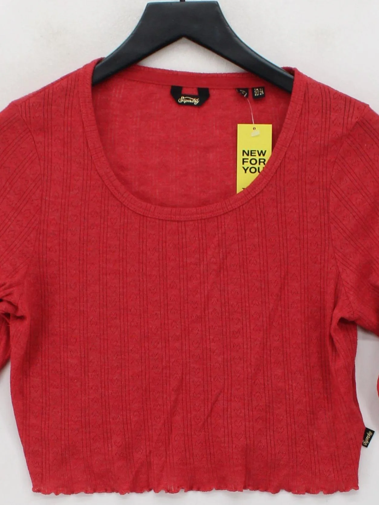 Superdry Women's Top S Red Cotton with Polyester Long Sleeve Round Neck Cropped - Image 3