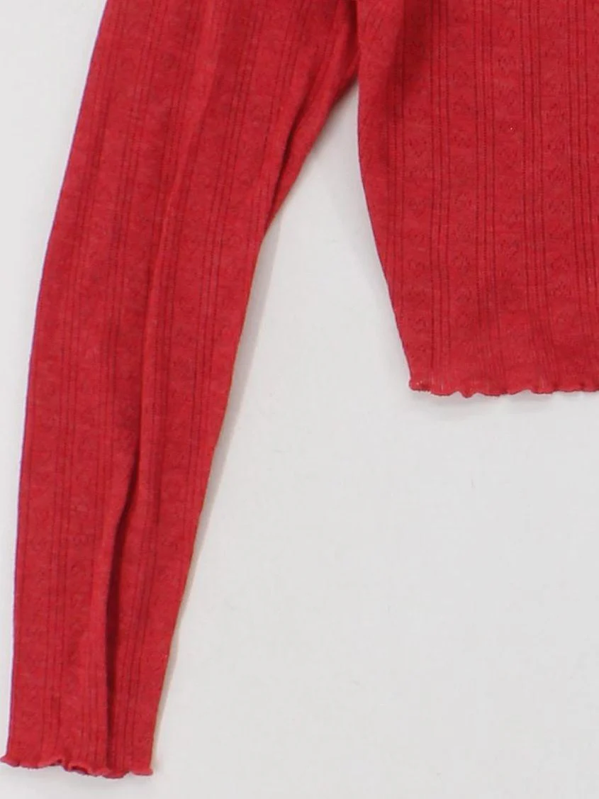 Superdry Women's Top S Red Cotton with Polyester Long Sleeve Round Neck Cropped - Image 4