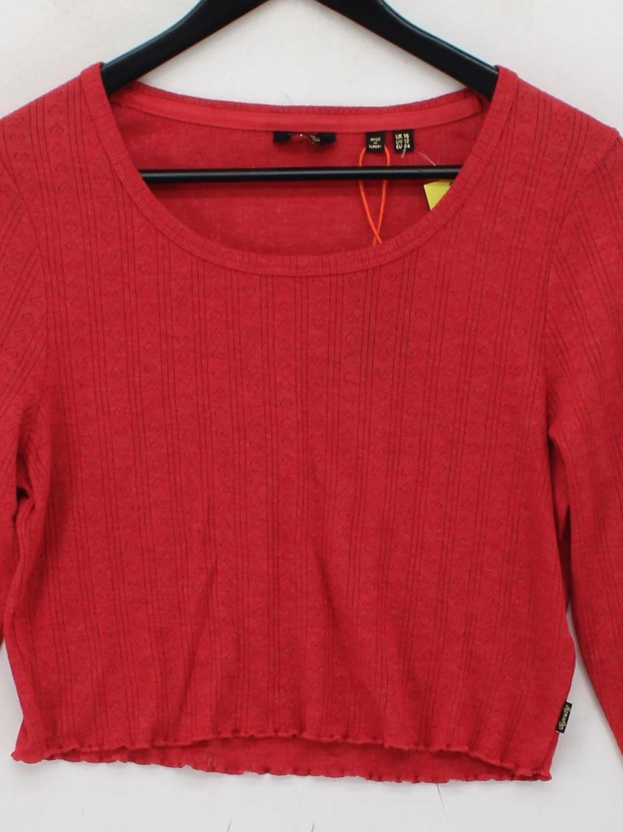 Superdry Women's Top S Red Cotton with Polyester Long Sleeve Round Neck Cropped - Image 3