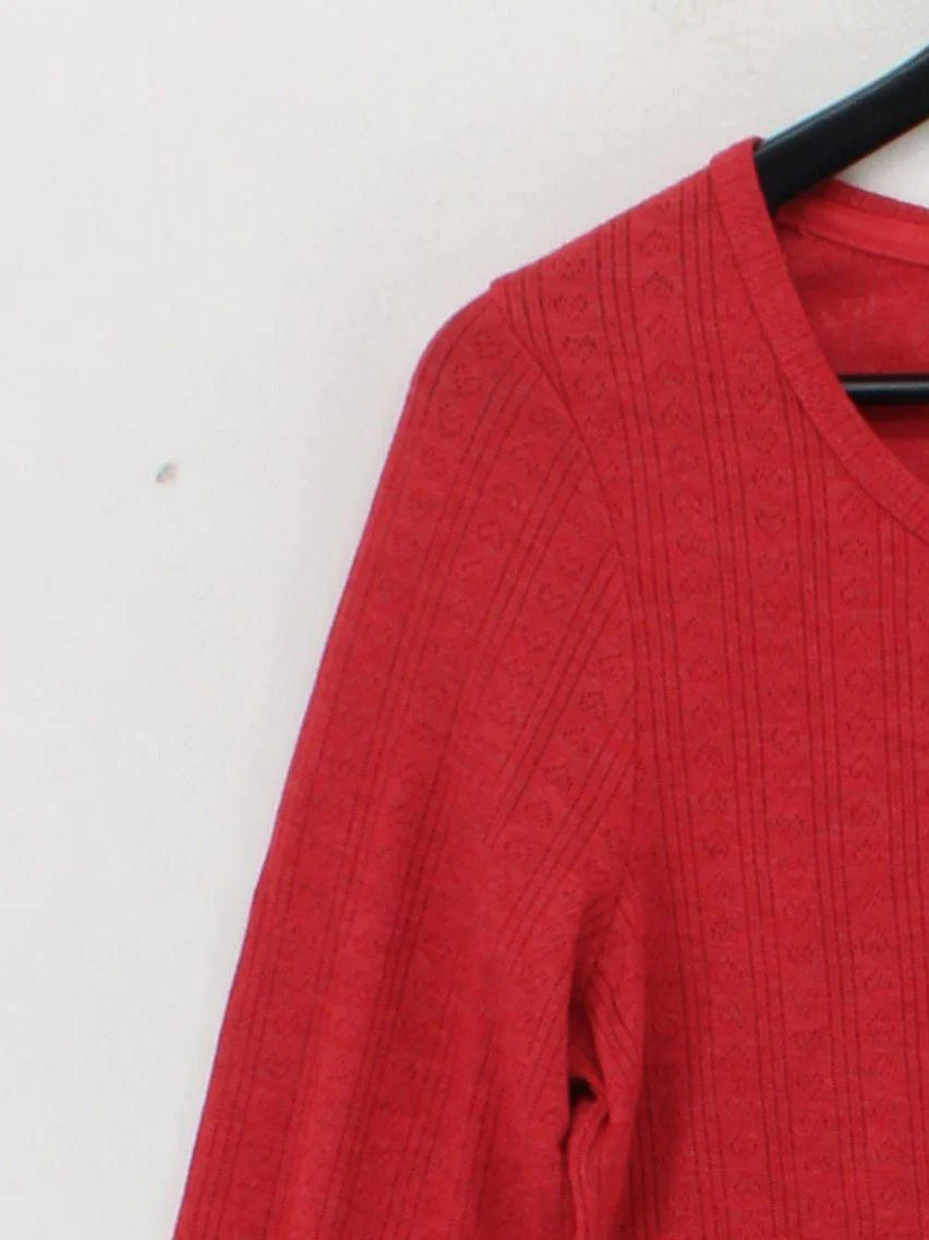 Superdry Women's Top S Red Cotton with Polyester Long Sleeve Round Neck Cropped - Image 4