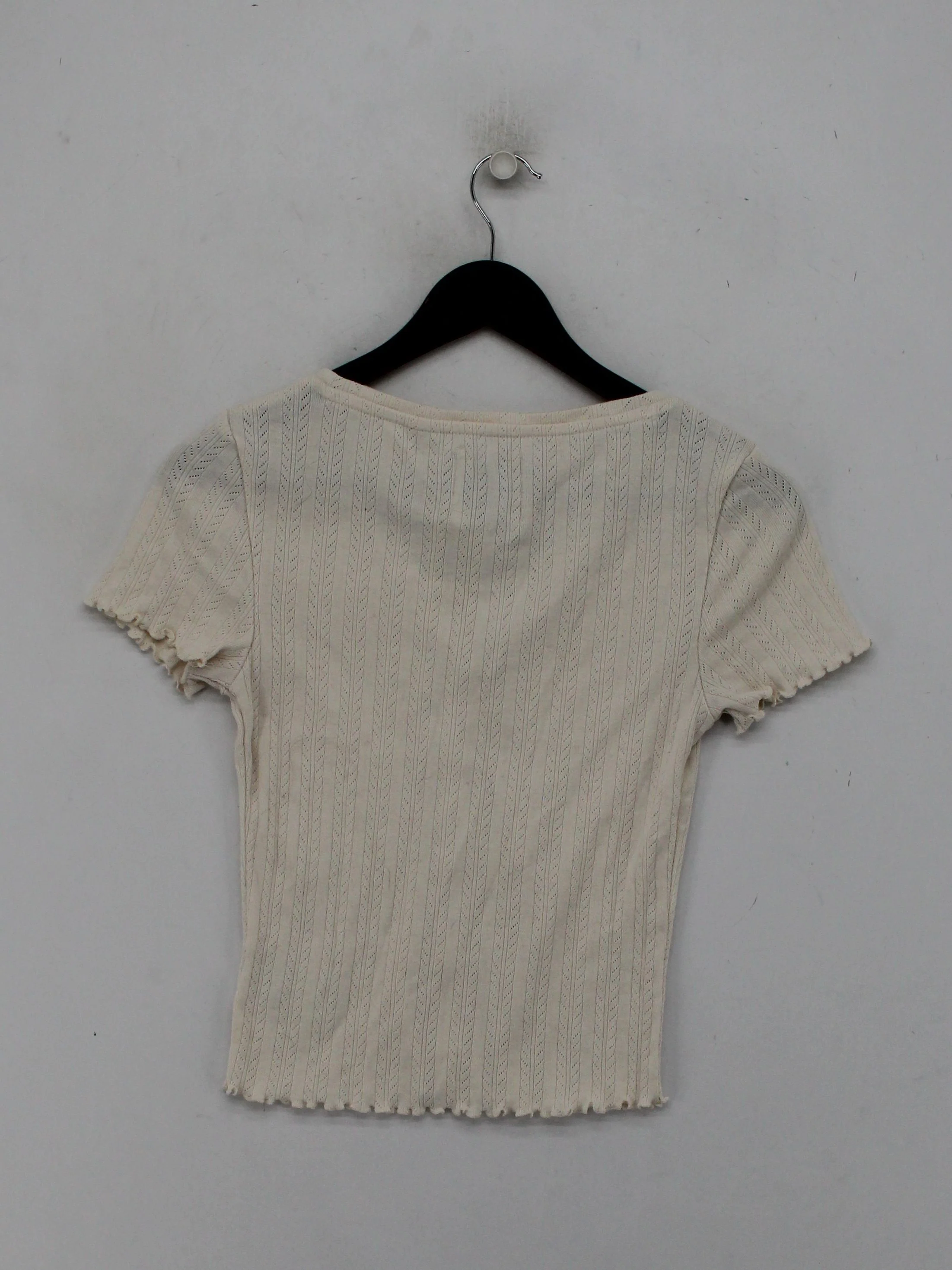 Superdry Women's Top UK 10 Cream Cotton with Polyester Short Sleeve V-Neck Basic - Image 2