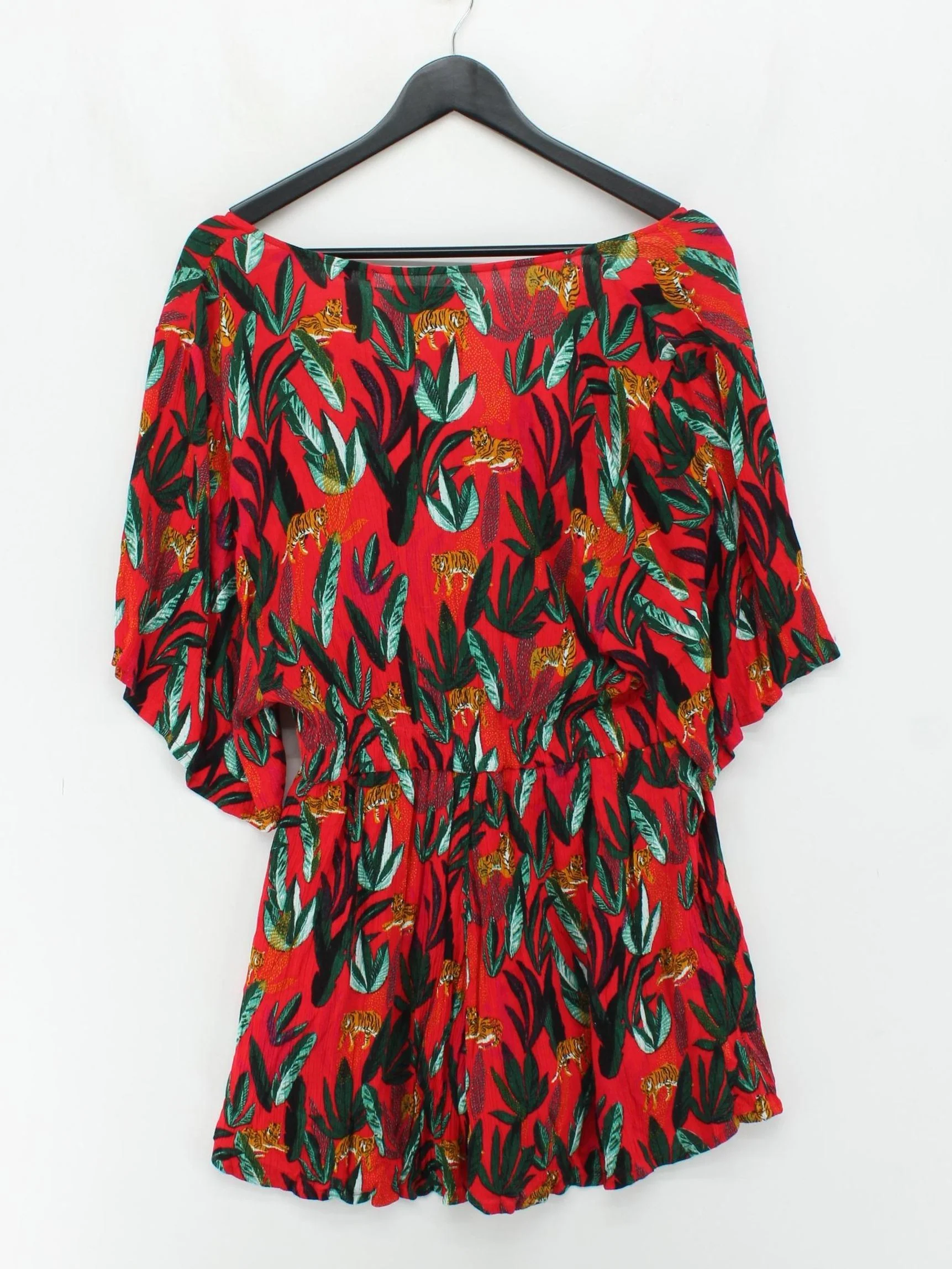 Superdry Women's Top UK 10 Red Animal Print 100% Other Short Sleeve V-Neck Basic - Image 2