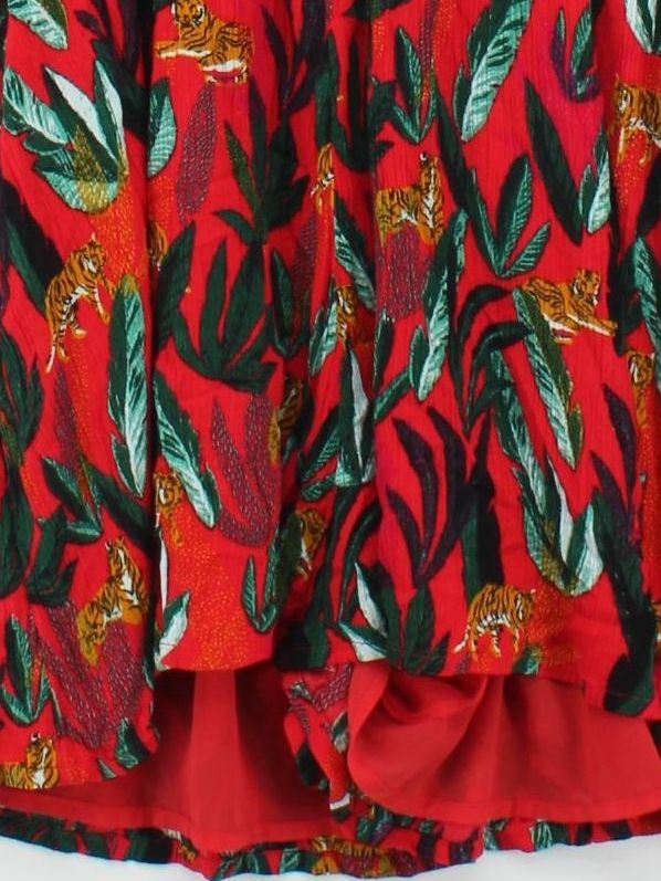 Superdry Women's Top UK 10 Red Animal Print 100% Other Short Sleeve V-Neck Basic - Image 4