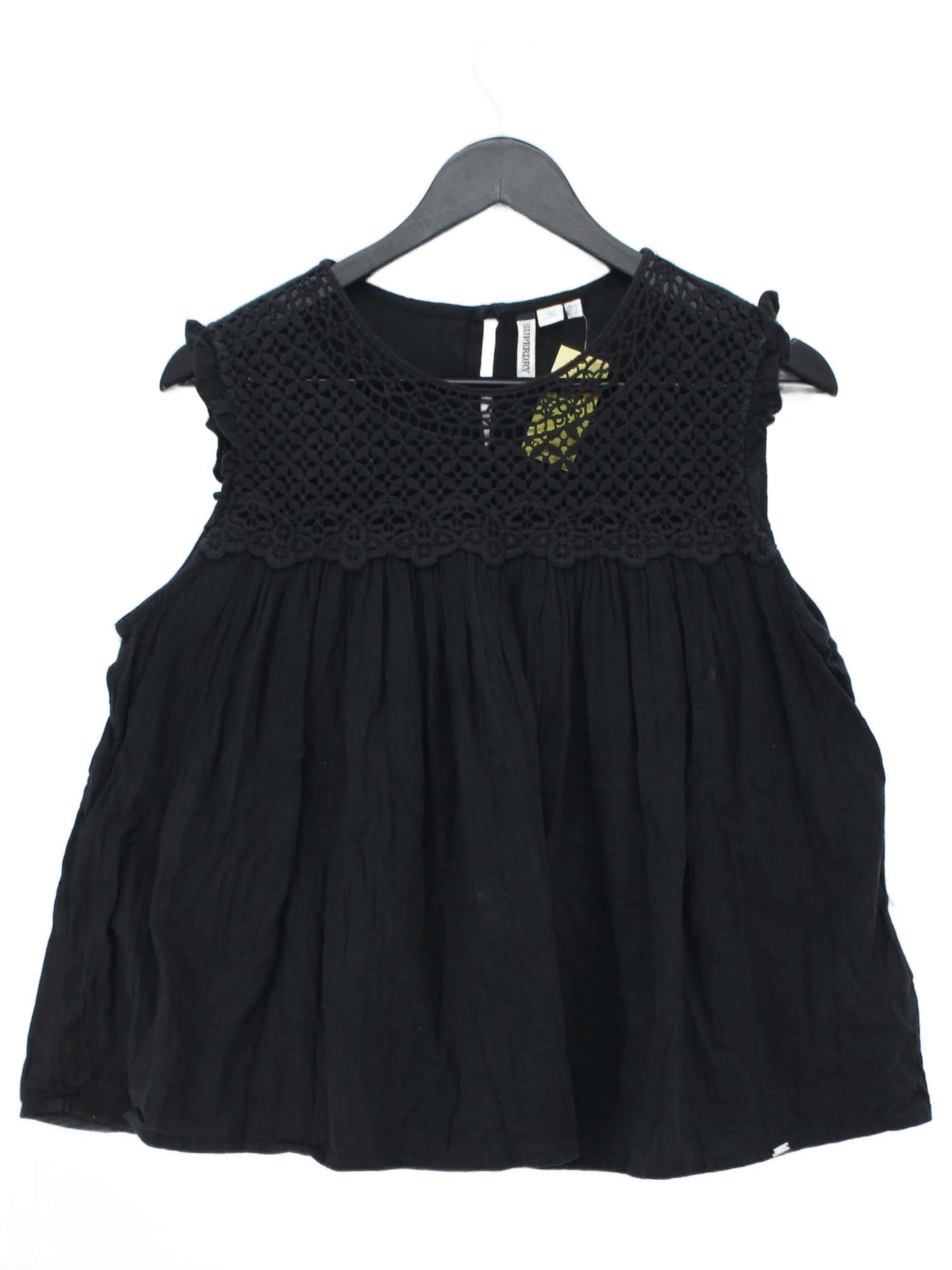 Superdry Women's Top XS Black 100% Cotton Sleeveless Round Neck Basic