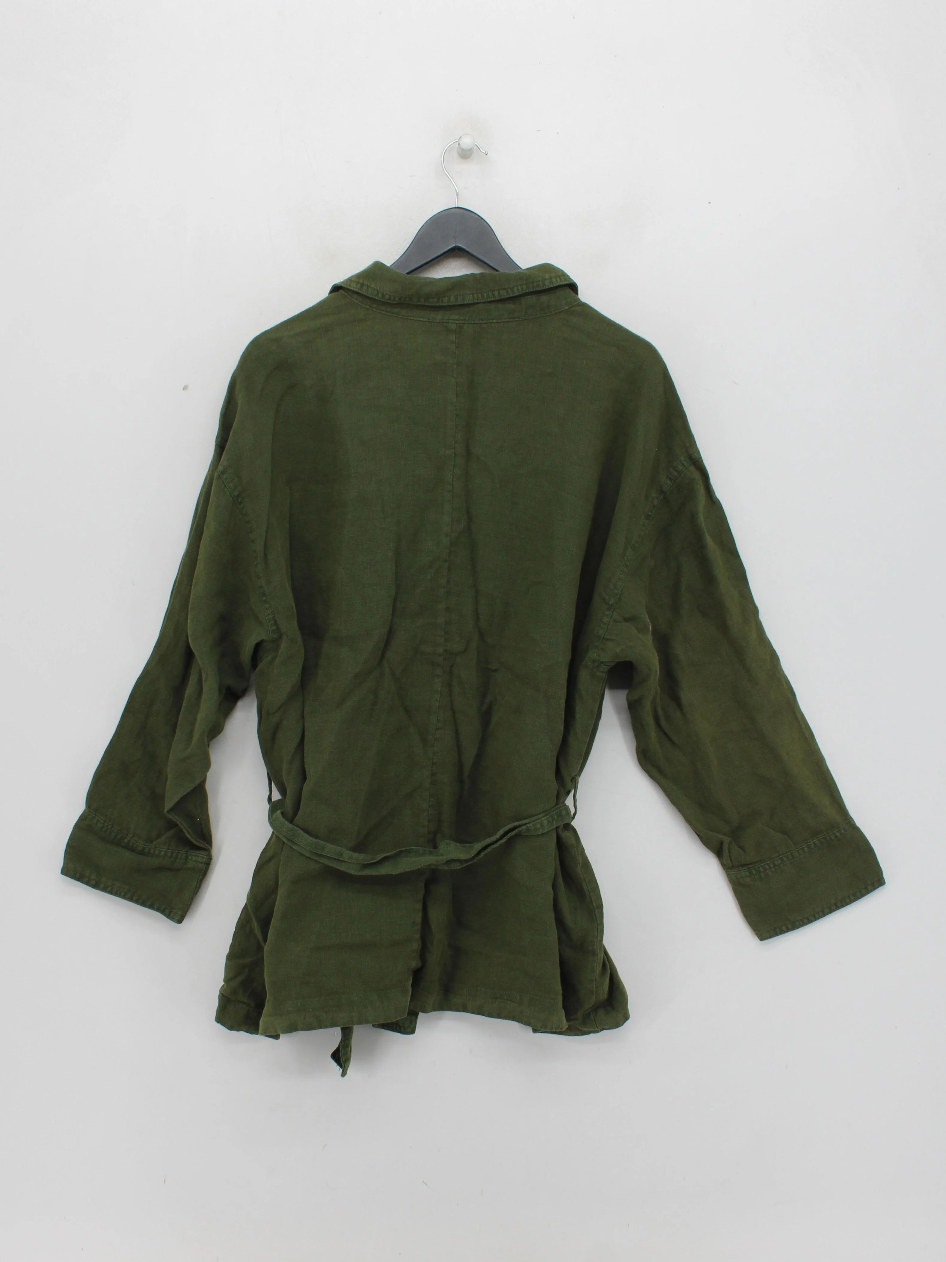 Tahari Women's Shirt UK 20 Green 100% Linen 3/4 Sleeve Collared Basic - Image 2