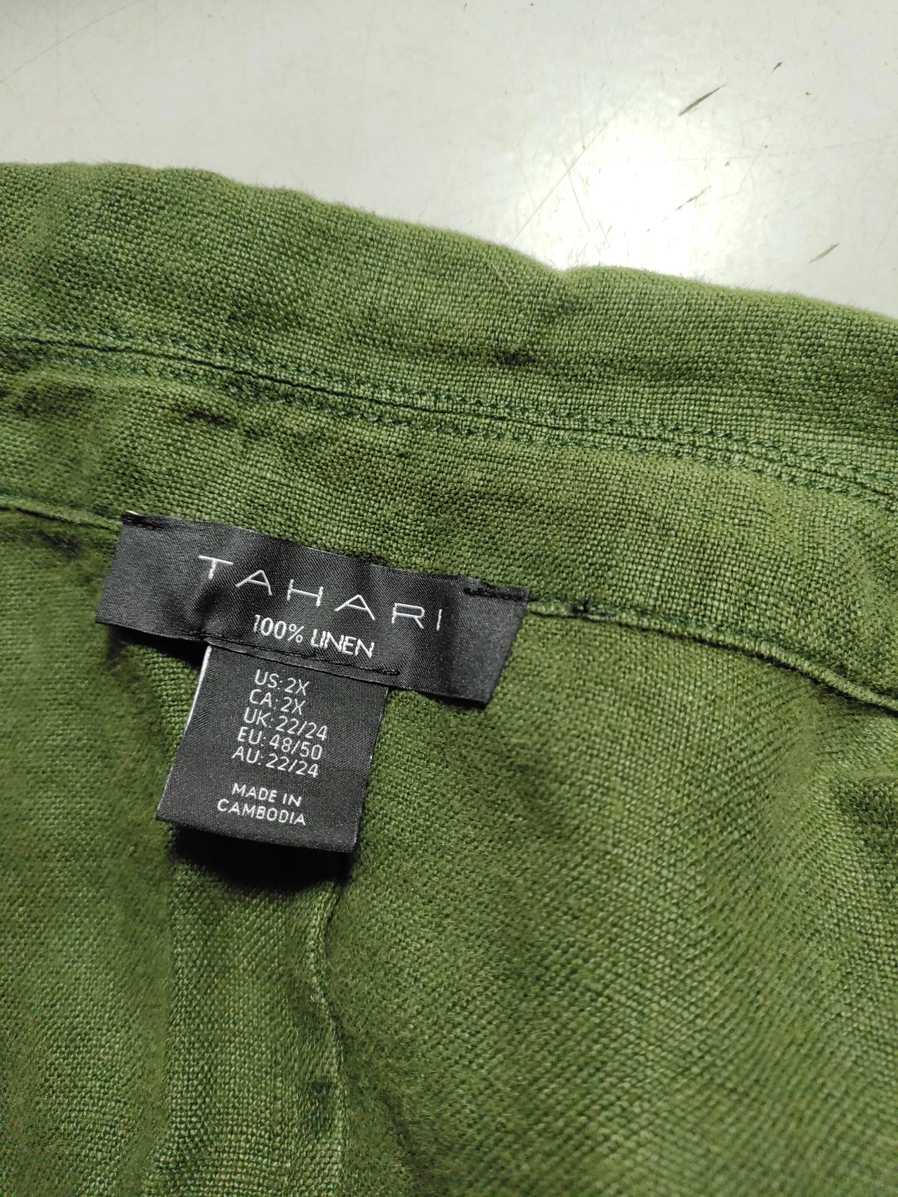 Tahari Women's Shirt UK 20 Green 100% Linen 3/4 Sleeve Collared Basic - Image 5